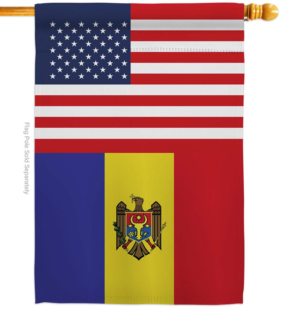 Americana Home & Garden Moldova-US Friendship House Flag - Double-Sided Outdoor Decorative Banner for Yard, Garden & Patio - Made in USA - Perfect for International Country & Regional Pride Decor