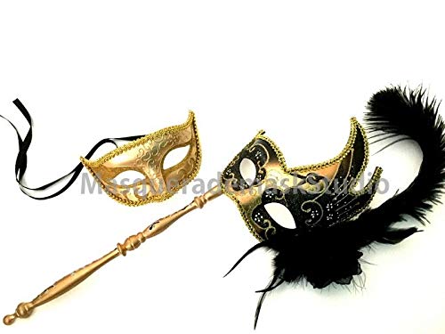 MasqStudio Elegant Couples Stick Masquerade Mask Set - Venetian Style Masks for Cosplay, Prom, Ball, Masquerade Party & Halloween Costume Accessories - Perfect for Romantic Dances, Birthday Celebrations & Themed Events