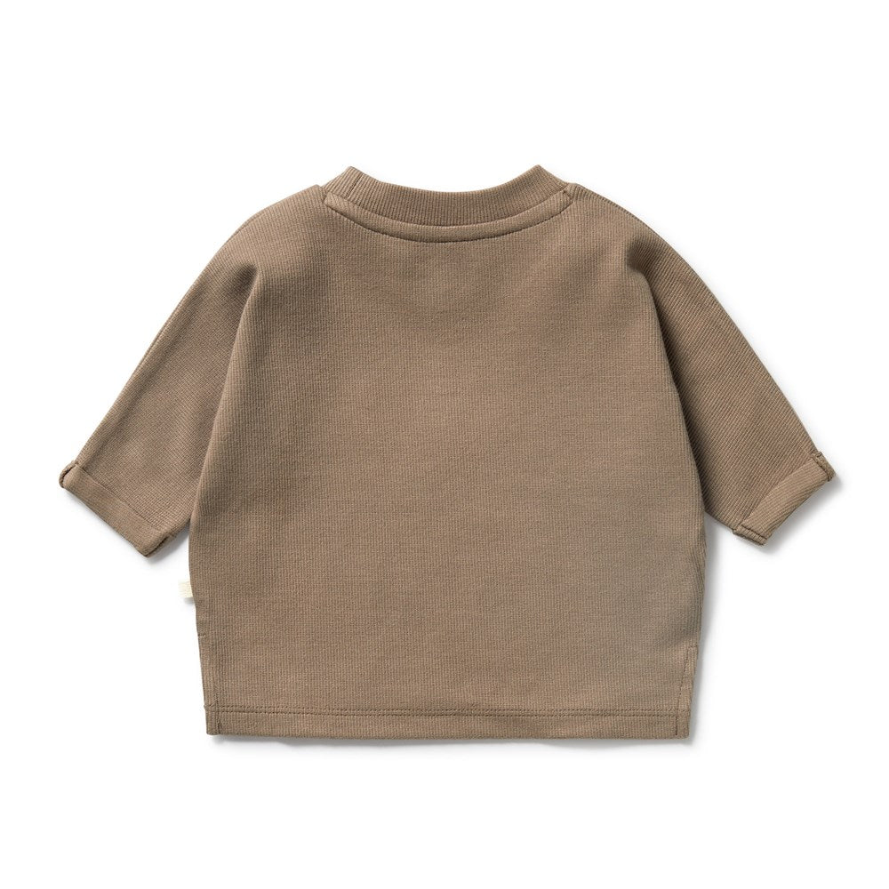 Organic Walnut Long Sleeve Ribbed Top for Women - Soft Comfortable Casual Shirt for Everyday Wear, Work & Layering