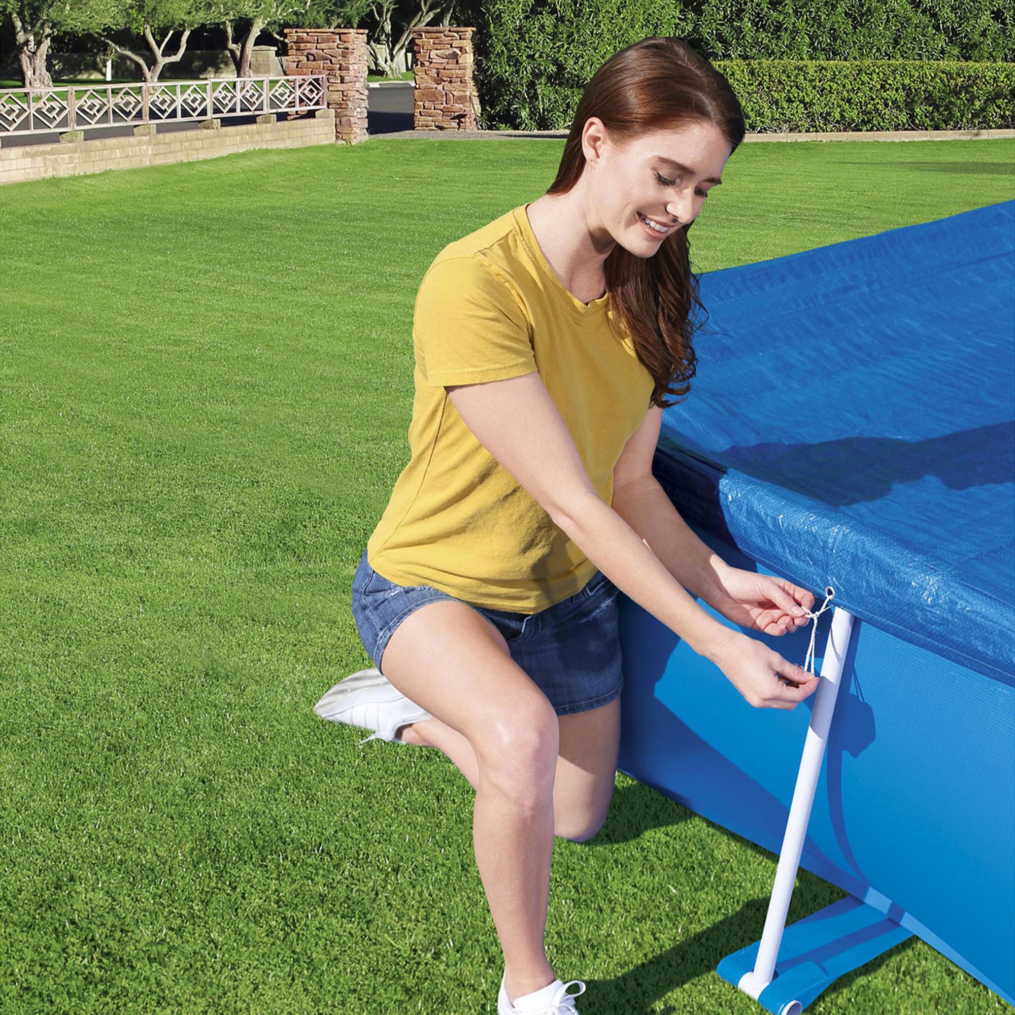 Bestway Flowclear Pro Rectangular Above Ground Swimming Pool Cover - Durable & UV-Resistant, Fits Steel Pro Pools, Outdoor Swimming Pool Protection (Blue) | Perfect for Backyard, Patio, and Summer Pool Maintenance