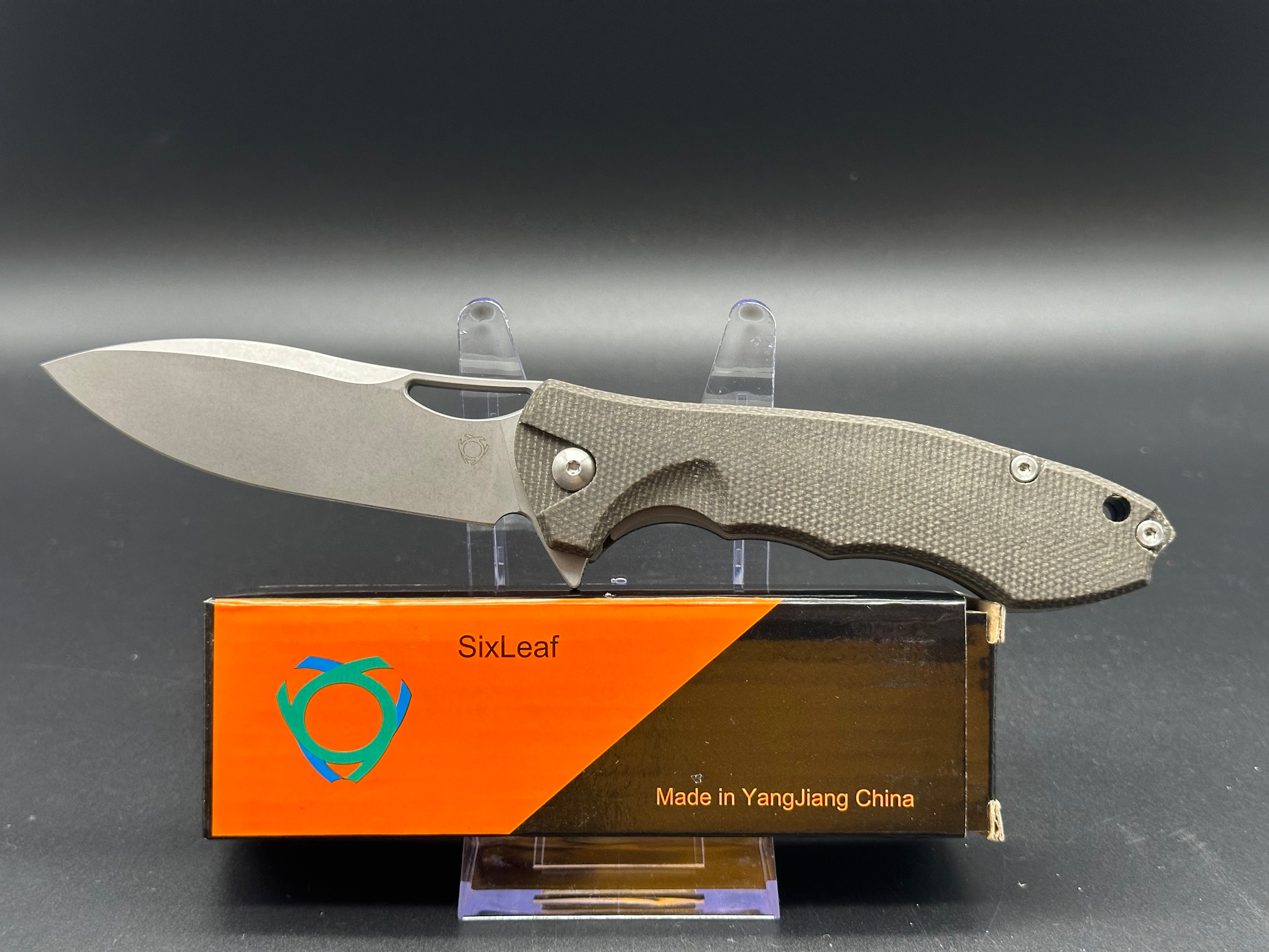 SIXLEAF SL 20 Folding Knife - Black Micarta Handle D2 Plain Edge Tactical Pocket Knife for Camping, Hiking & Everyday Carry (EDC)