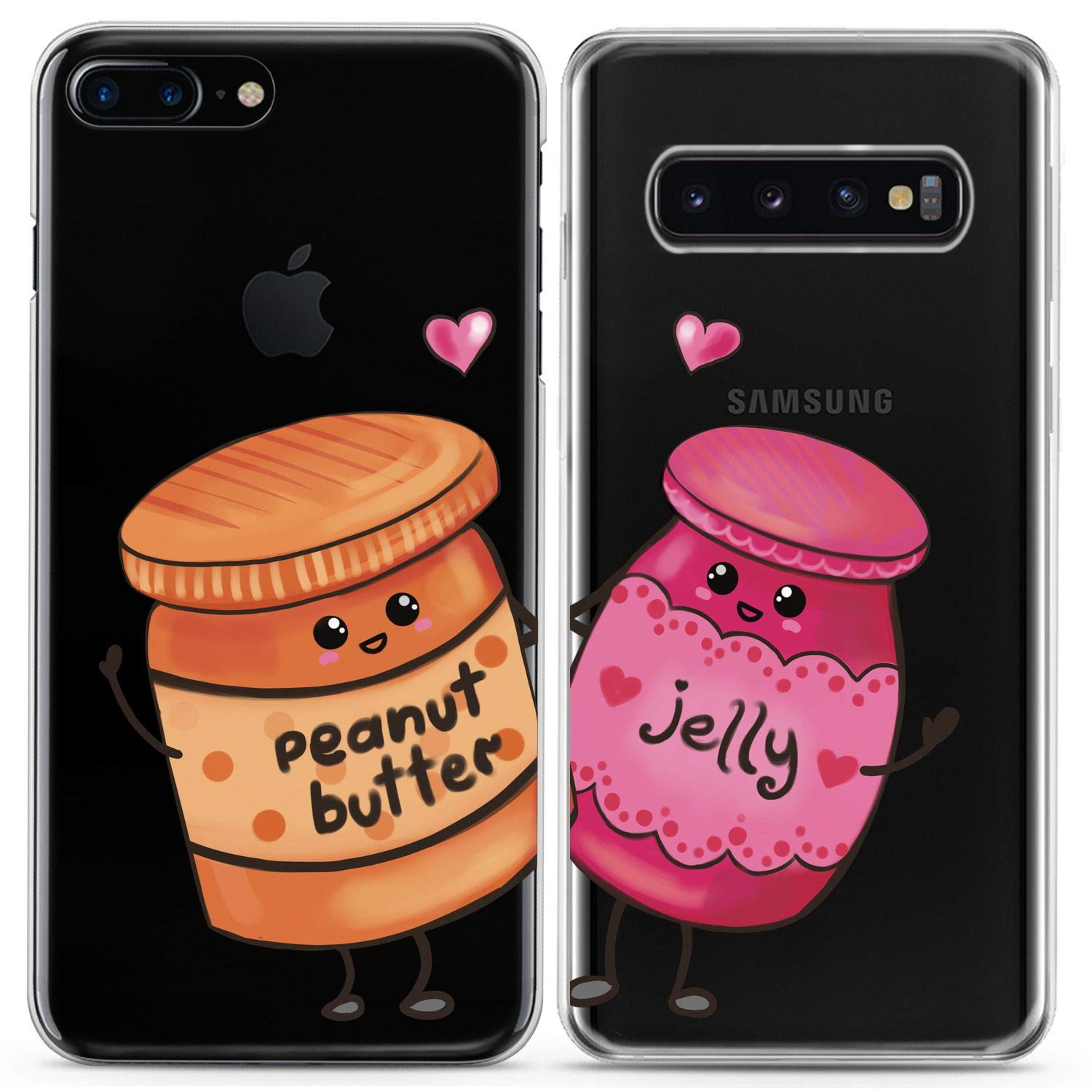 Matching Couple Phone Cases for iPhone 16 15 14 13 12 11 Pro Max Mini Xs X 6s 8 Plus 7+ Xr 10 SE 5 - Cute Kawaii Jelly Food Design, Flexible Slim Clear Cover with Peanut Print - Perfect for Couples, BFFs and Valentine's Gifts
