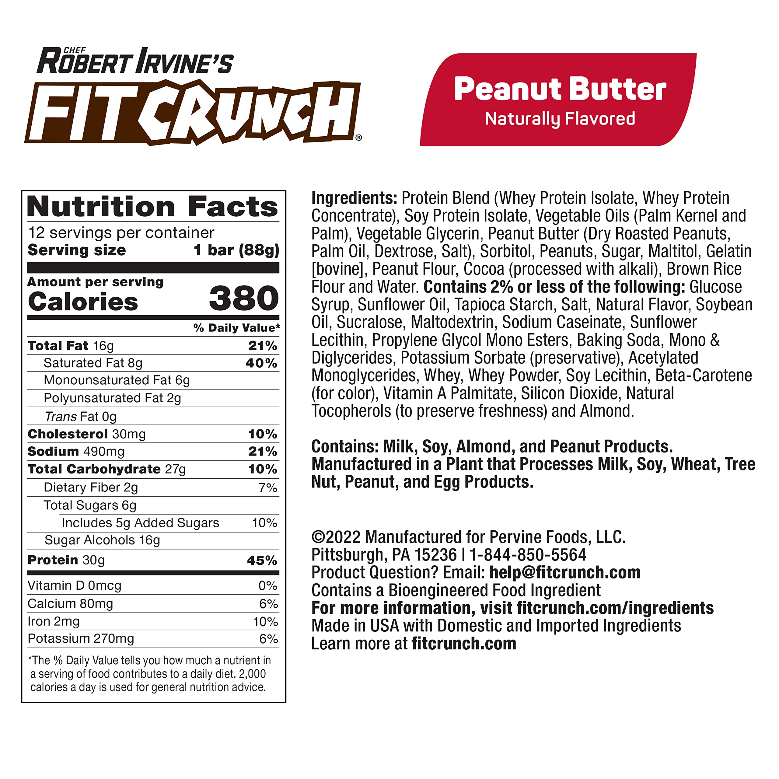 FITCRUNCH Protein Bars - 6-Layer Baked, Low Sugar (6g), Gluten Free, Soft Cake Core, Peanut Butter Flavor (12 Pack) - Perfect for Post-Workout Recovery & Healthy Snacking On-The-Go