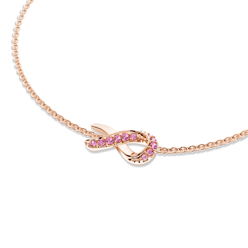 Faith Over Fear Rose Gold Ribbon Bracelet with Pavé Pink Sapphires - Inspirational Jewelry Gift for Women, Daily Wear & Special Occasions