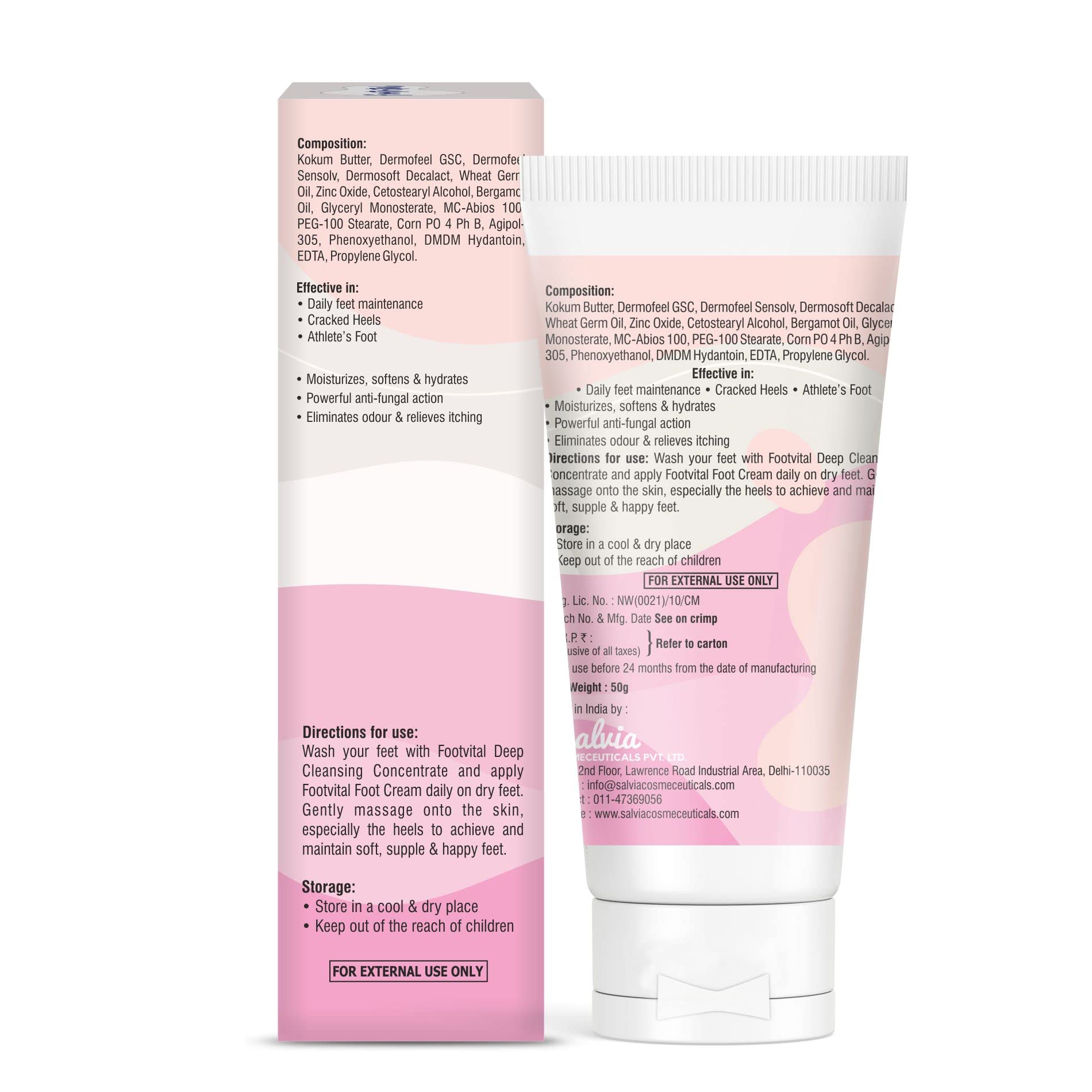 Footvital Moisturizing Foot Cream with Kokum Butter - Heals Dry, Cracked Heels & Softens Hard Corns | Non-Greasy Winter Foot Care for Smooth Skin | Perfect for Daily Use & Overnight Foot Repair - 50gm