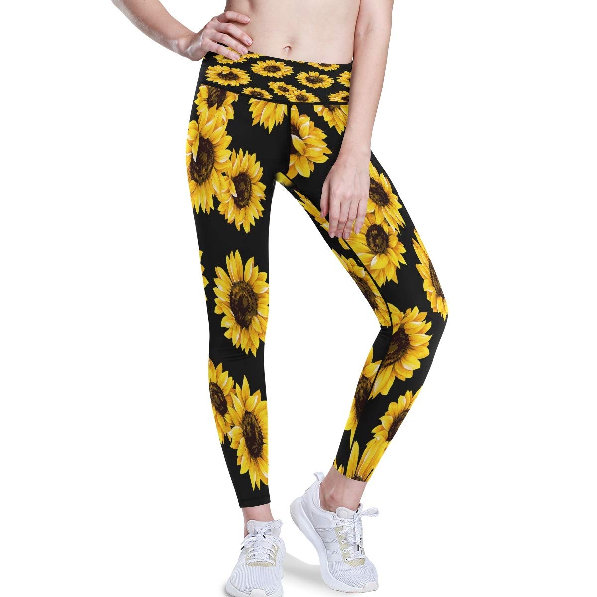 Bolaz Sunflower Women's Yoga Pants - High Waisted Yellow Daisy Print Workout Leggings for Women | Comfortable & Stretchy for Yoga, Gym, Running & Lounge Wear
