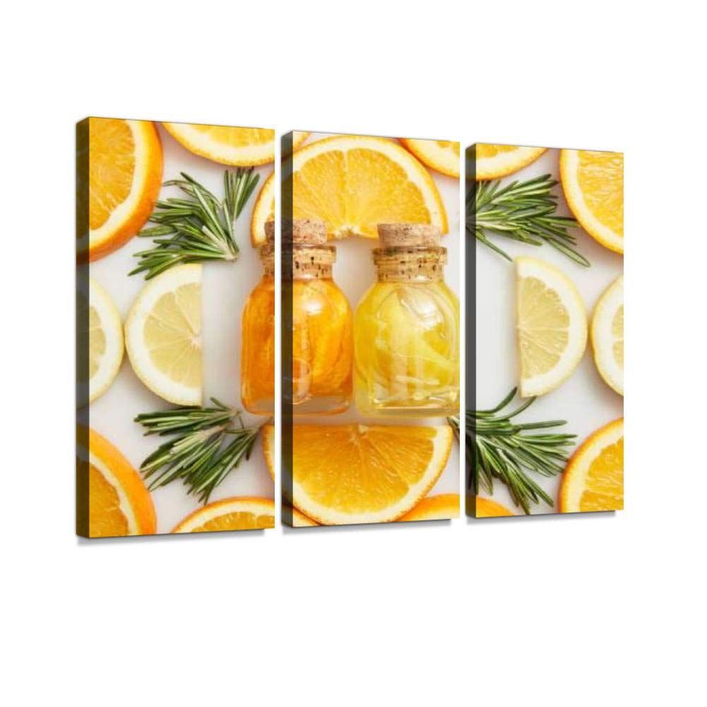 Modern 3 Panel Wall Art Canvas Prints - Home Decor with Glass Bottles, Citrus Slices & Rosemary - Ready to Hang for Living Room & Bedroom - Perfect for Farmhouse, Boho & Contemporary Interior Design Styles