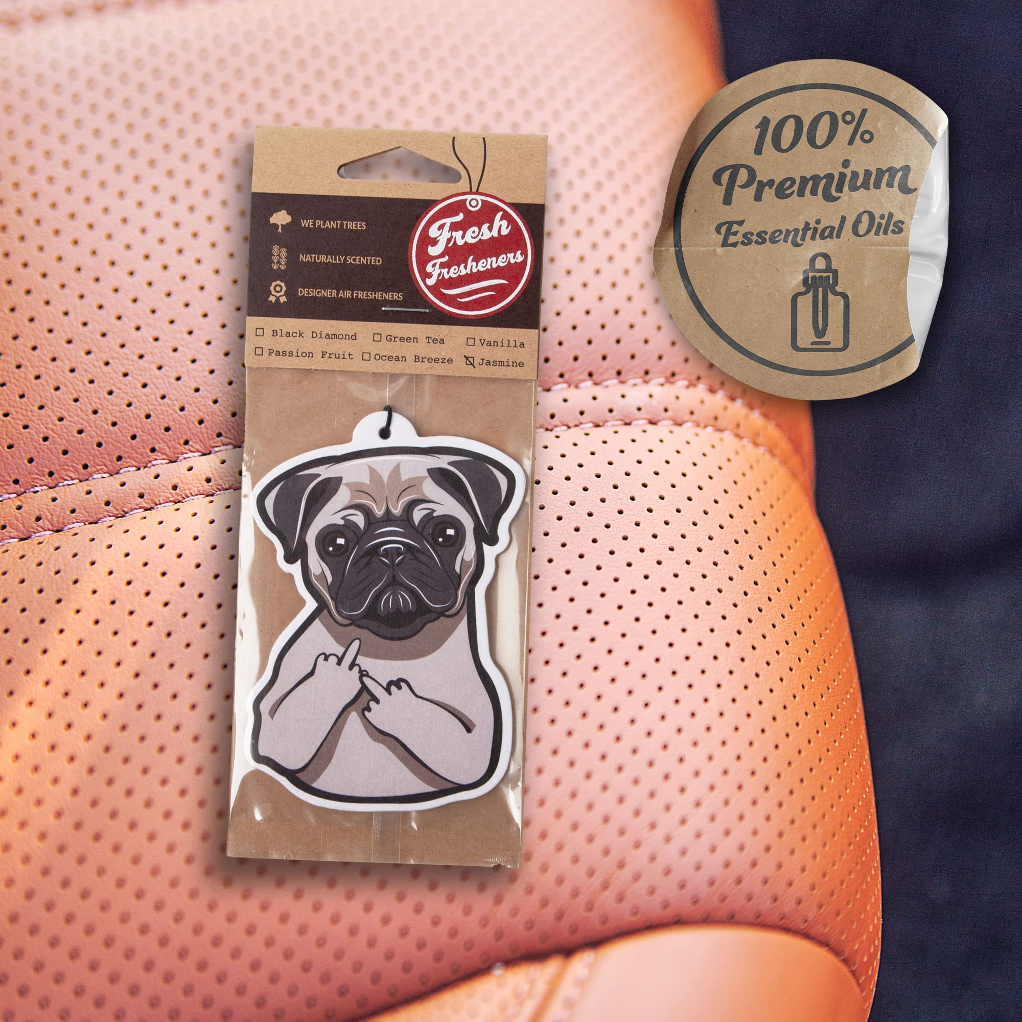 Pug Scented Car Air Freshener for Dogs - 6 Pack Essential Oil Diffuser with Natural Fragrance | Perfect for Cars, Trucks & Pet-Friendly Vehicles