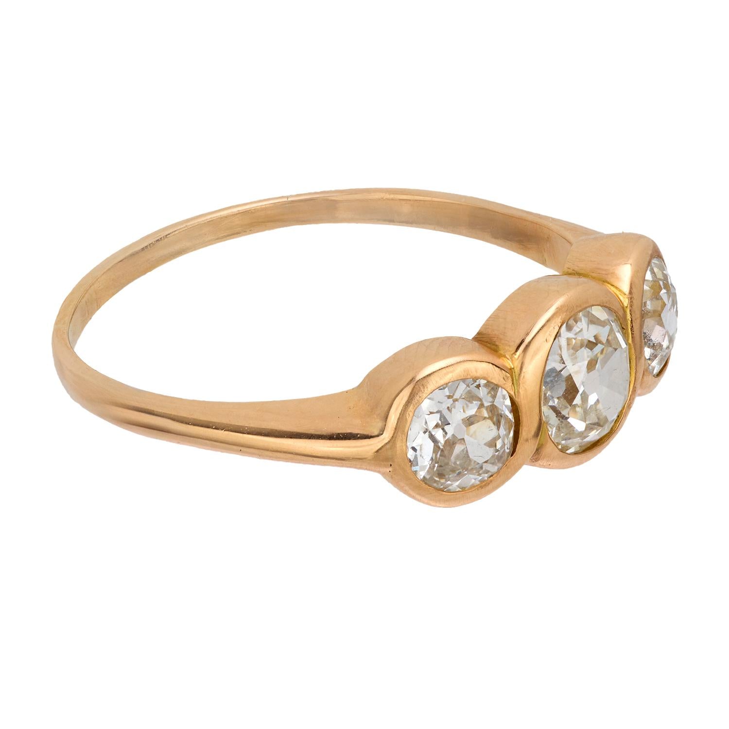 Vintage 18K Yellow Gold Three Stone Diamond Ring - Mid Century Style for Engagement, Wedding, or Anniversary Gift