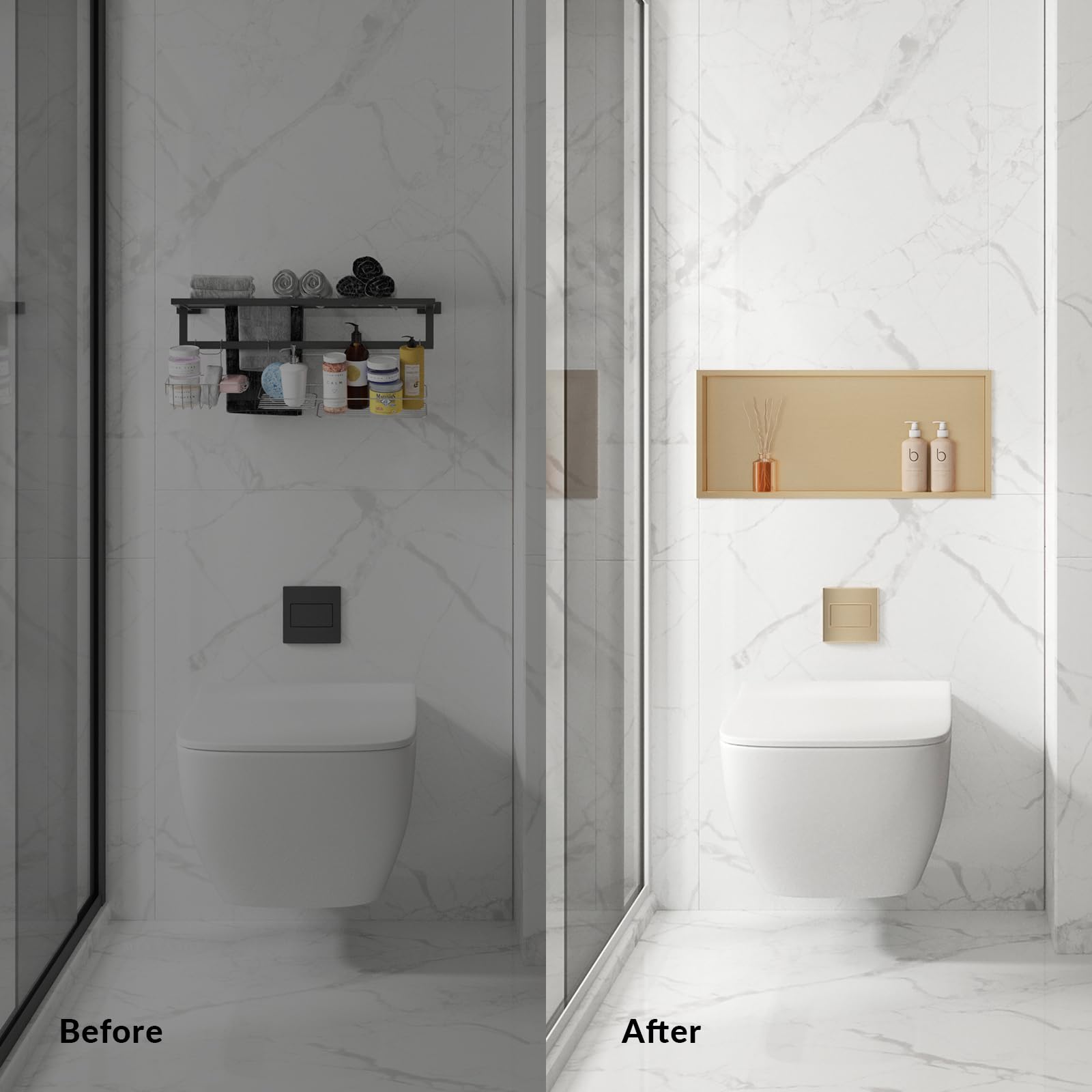 Stainless Steel Shower Niche 24x12 Inch - No Tiling Required Recessed Bathroom Storage Organizer - Champagne Gold Finish for Modern Showers & Spa Bathrooms