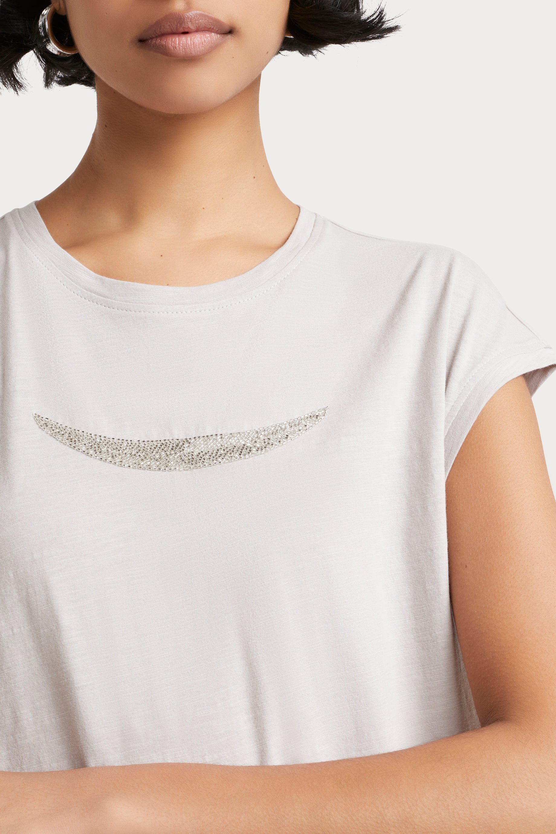 Husk Beaded Tee Putty - Stylish Women's Boho Beaded T-Shirt for Casual Wear & Summer Outfits