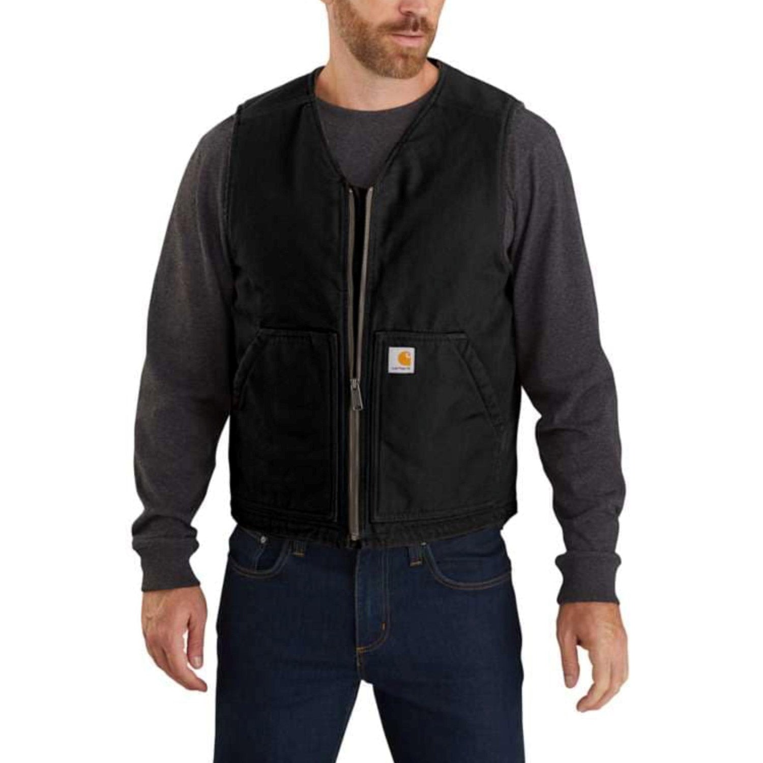 Carhartt Men's Washed Duck Sherpa Lined Vest - Warm Workwear for Outdoor Jobs, Hunting & Winter Activities