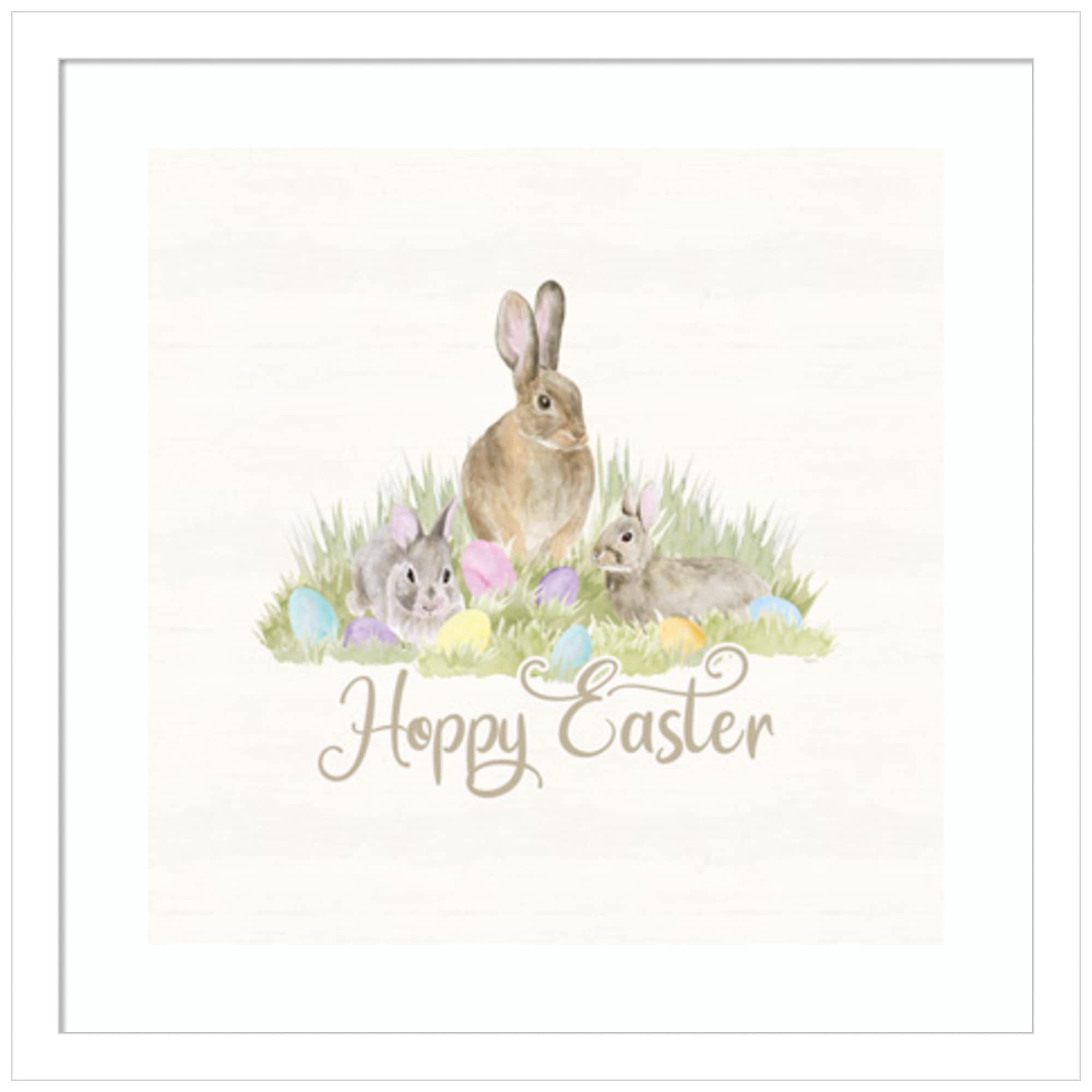 Amanti Art Wood Framed Wall Decor - Farmhouse Easter Bunny Print by Tara Reed, 17x17 Inches, White Frame - Perfect for Spring Home Decor & Easter Gift