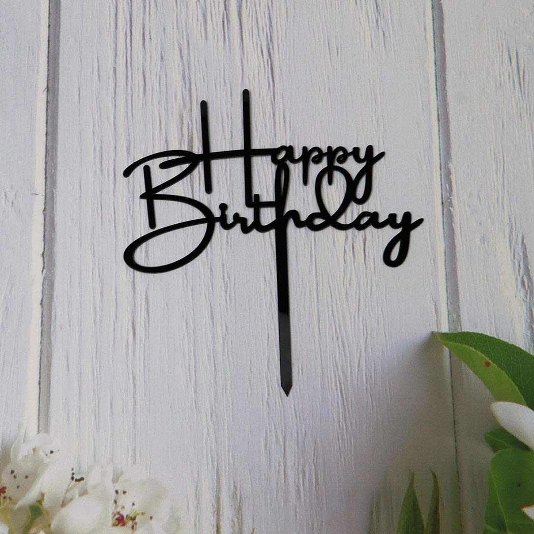 Happy Birthday Cake Topper - Elegant Black Acrylic Party Decoration for Birthday Cakes, Cupcakes & Desserts | Perfect for Birthday Parties, Anniversaries & Special Celebrations
