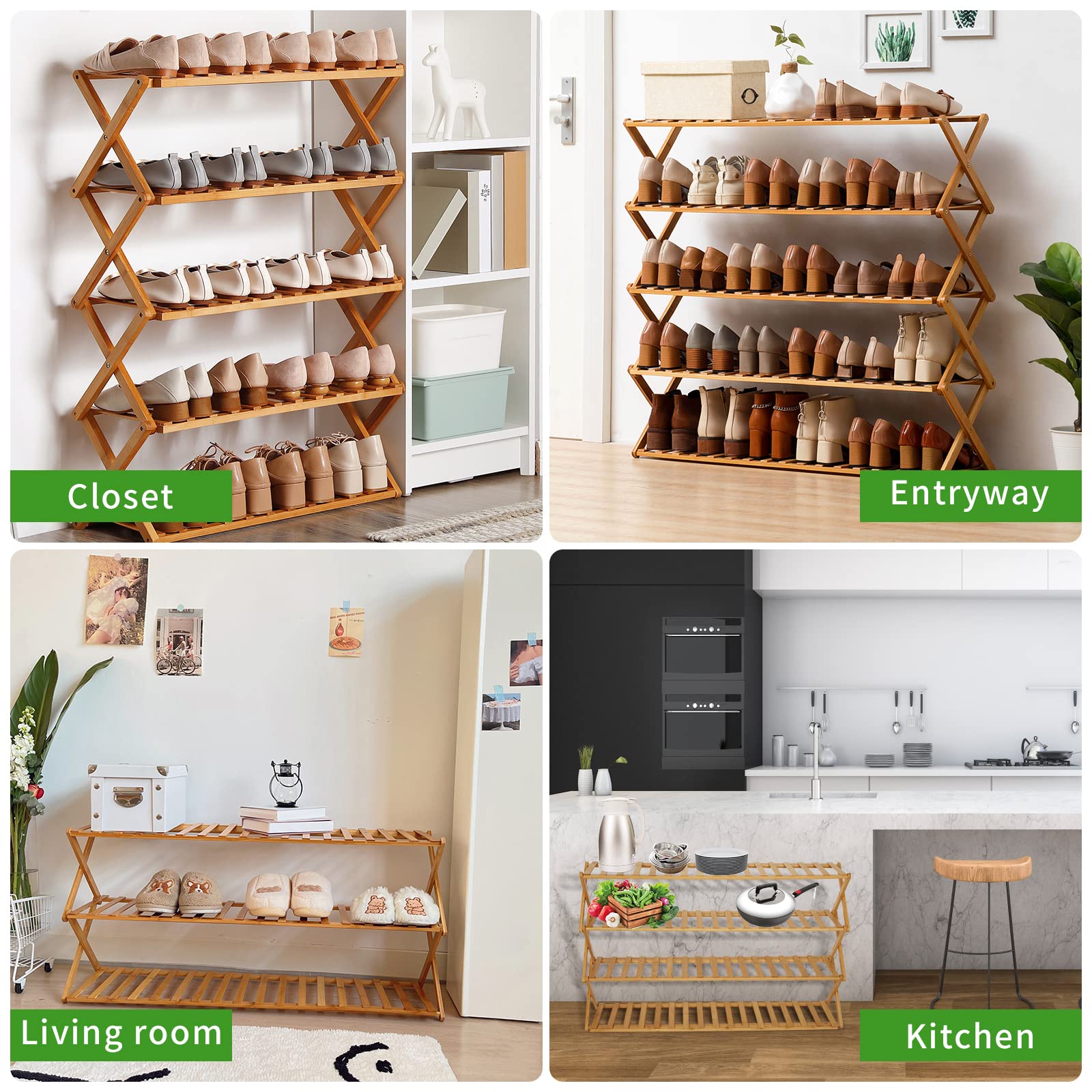 Choclaif 3-Tier Bamboo Shoe Rack - Free Standing Shoe Organizer for Closet, Bedroom, Entryway & Hallway - Space Saving Shoe Shelf for Living Room & Home Organization - Perfect for Small Spaces & Shoe Storage Solutions