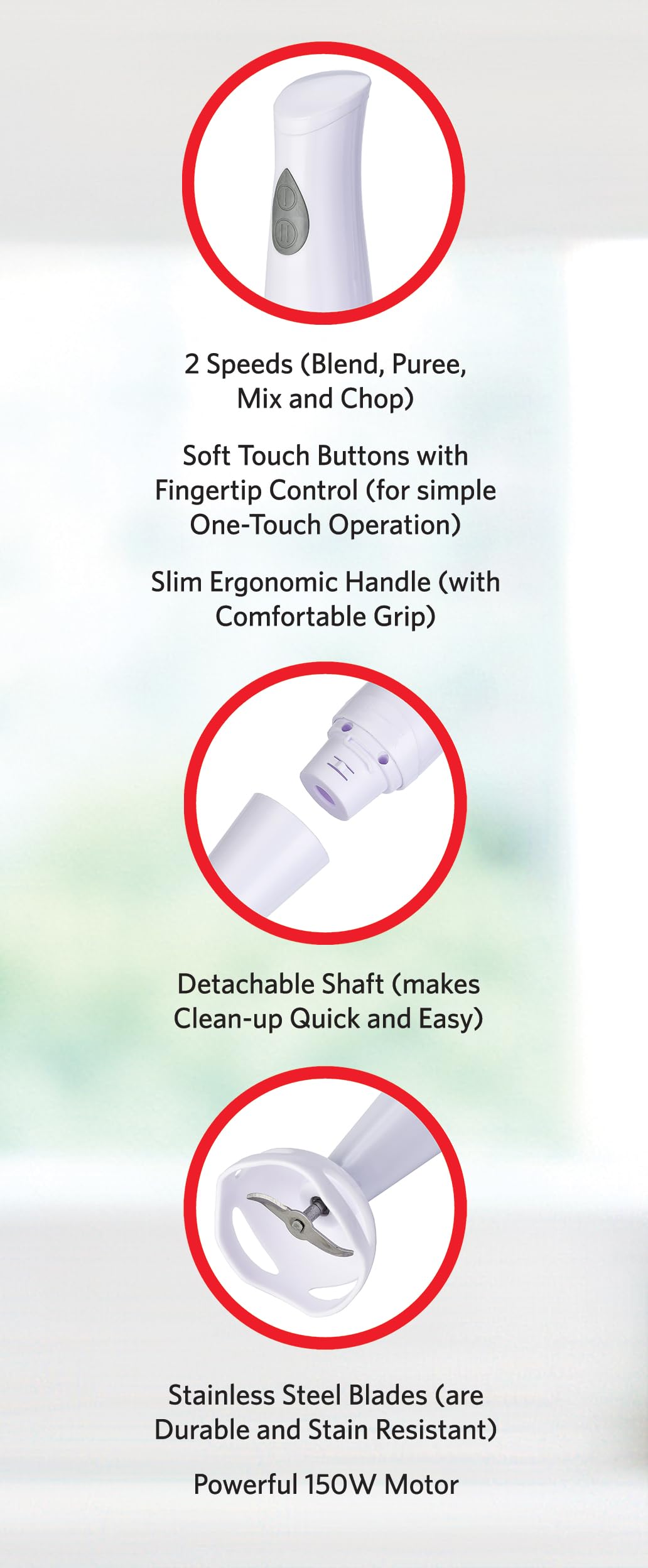 EUROSTAR 2-Speed Hand Blender with Detachable Shaft - Powerful Immersion Blender for Smoothies, Soups & Sauces - White Kitchen Electric Mixer for Cooking, Baking & Meal Prep