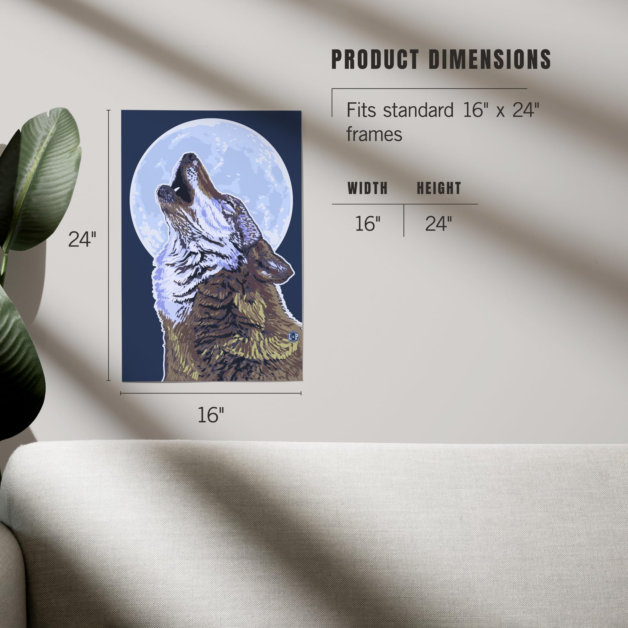 Lantern Press 16x24 Inch Giclee Art Print - Wolf Howling at Moon Wall Decor - Premium Canvas for Living Room, Bedroom & Office