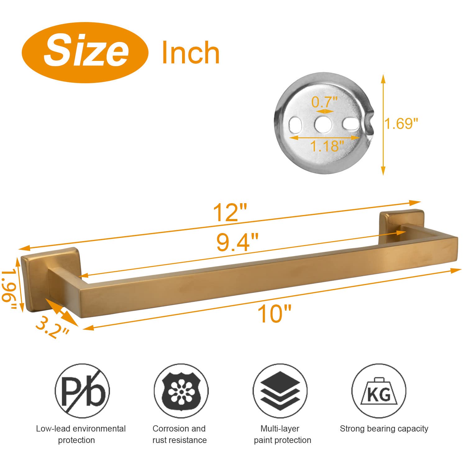 TocTen Premium Stainless Steel Towel Rack - 12