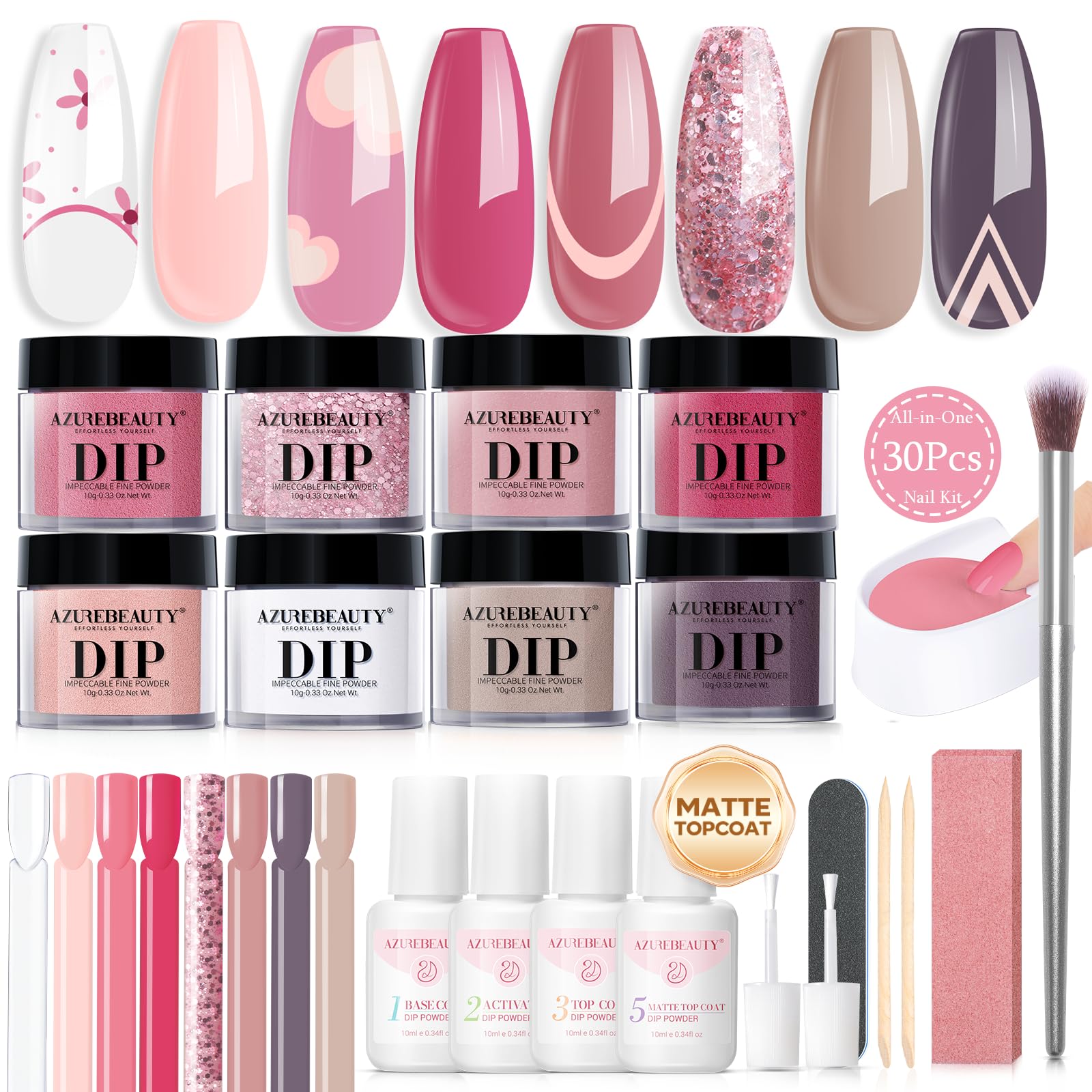 AZUREBEAUTY Dip Powder Nail Kit - Starter Set with Pink & Blue Palette, Acrylic Dipping Powder System for Salon-Quality Manicures at Home | Perfect for DIY Nails, Gifts & Nail Art Enthusiasts