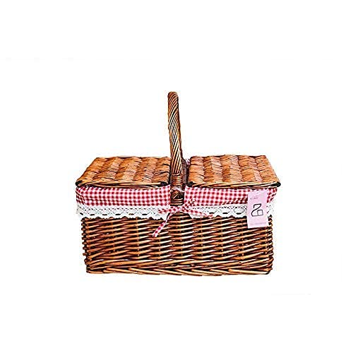 Willow Picnic Basket with Cover - 40 x 30 x 36cm Dark Woven Outdoor Picnic Hamper for Food, Fruits & Snacks - Perfect for Beach, Park, Camping & Romantic Dates