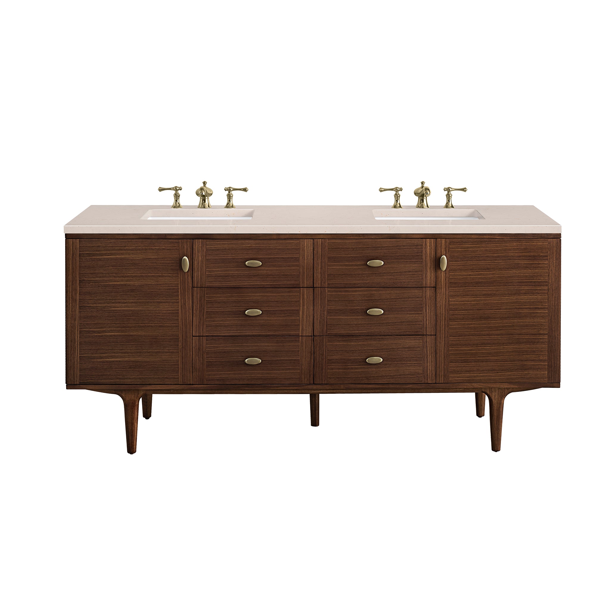 Amberly 72 Inch Double Vanity with 3CM Eternal Marfil Top - Mid Century Modern Walnut Bathroom Vanity for Master Bath & Guest Bathroom
