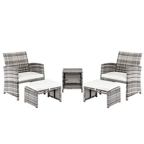 DAVEBELLA 5-Piece Living Room Set - 2 Chairs, 2 Footstools & 1 Coffee Table in Modern Gray Gradient - Perfect for Small Spaces, Apartments and Cozy Home Decor