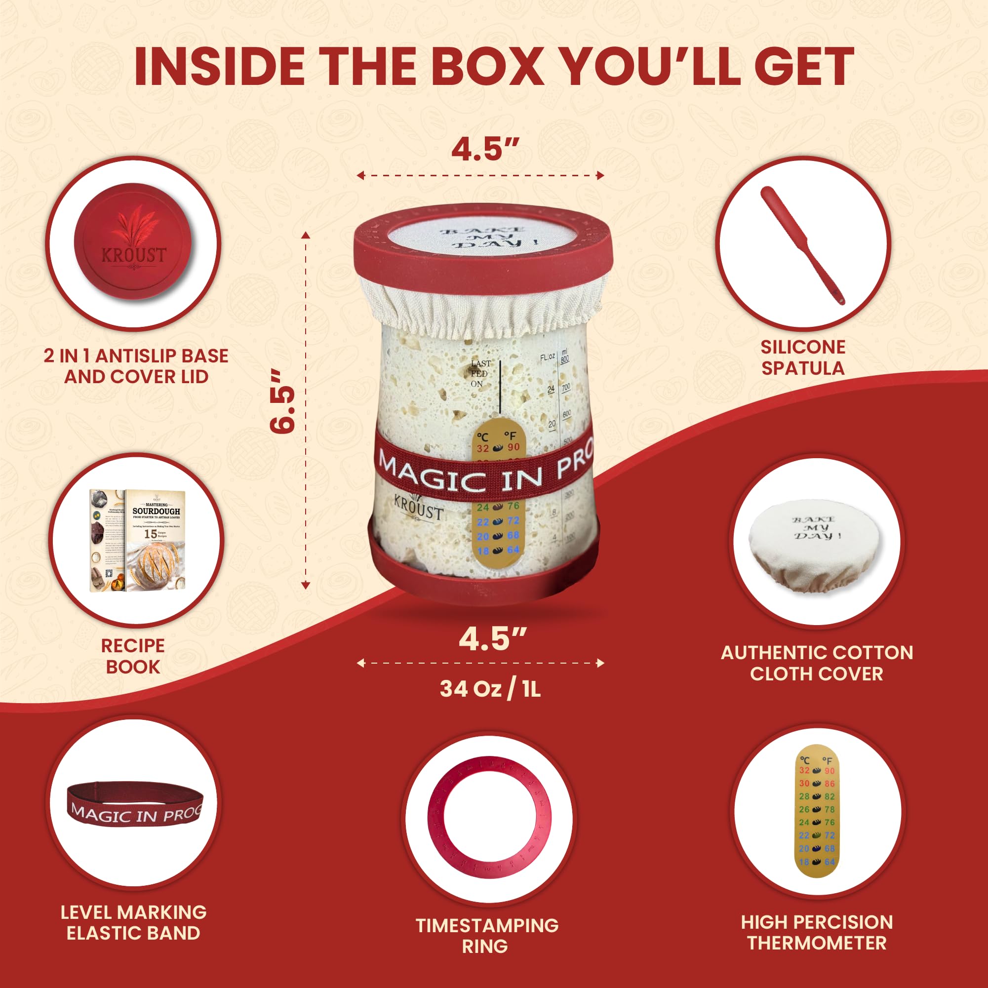 Organic Sourdough Starter Kit for Bread Baking - Includes Glass Jar, Feeding Band, Recipe Book & Baking Thermometer - Complete DIY Bread Making Supplies for Homemade Artisan Loaves - Perfect for Beginners & Home Bakers (Ideal for Gifts, Family Baking & Kitchen Experiments)