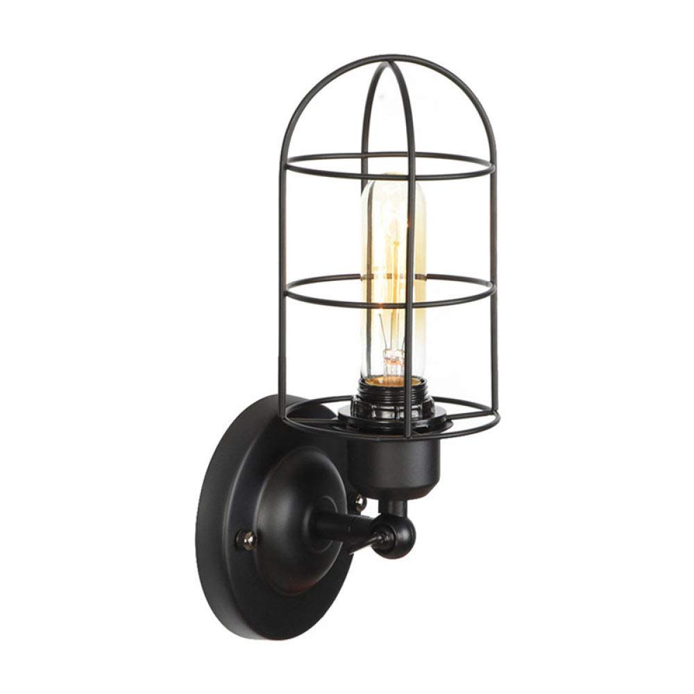 Vintage Industrial Wall Sconce Light - Retro Wrought Iron Cylindrical Lampshade - Matte Black Rustic Wall Lamp for E27 Bulb - Perfect for Living Room, Bedroom, Office, Cafe, and Restaurant Lighting Decor