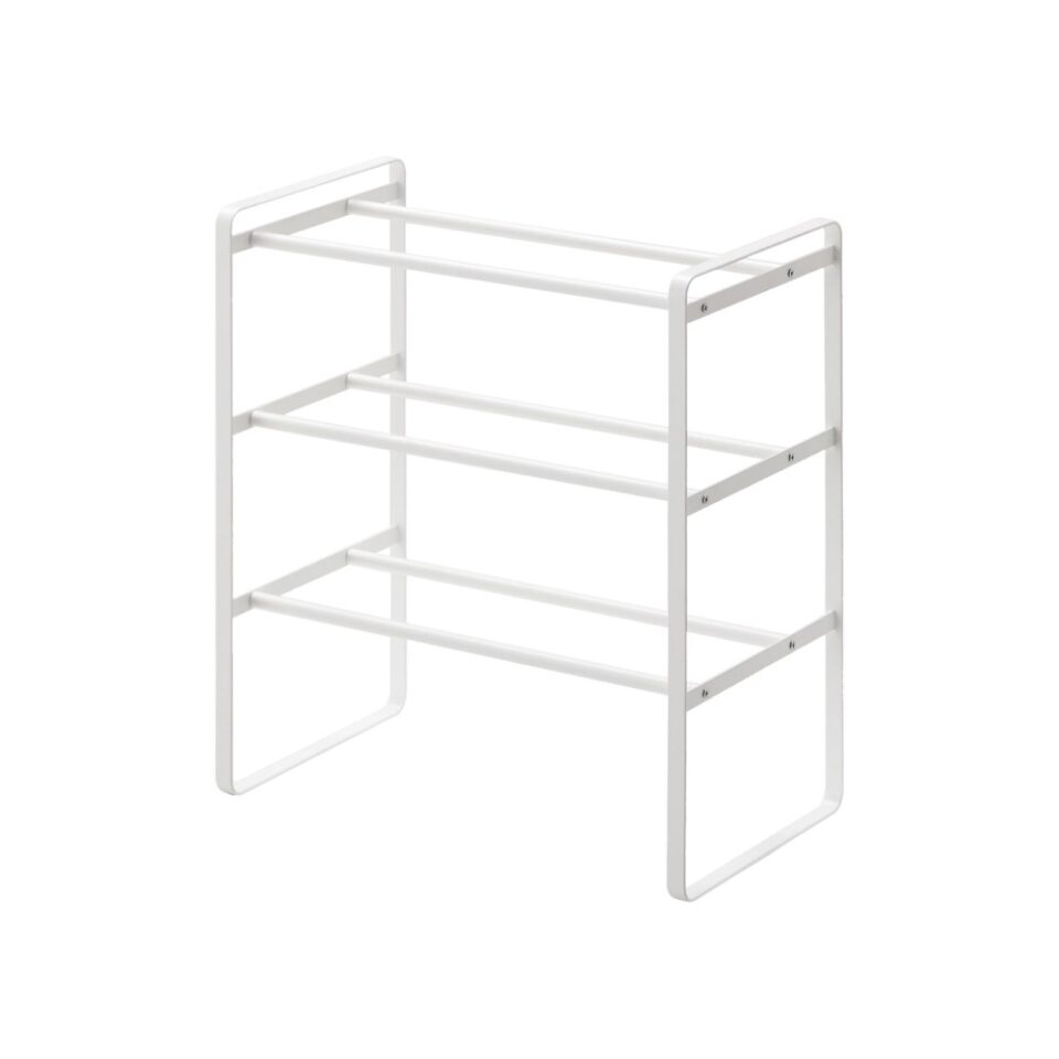 YAMAZAKI 3-Tier Extendable Shoe Rack for Entryway - White Space-Saving Organizer for Shoes, Boots & Sandals - Perfect for Closet, Mudroom or Small Apartment Storage