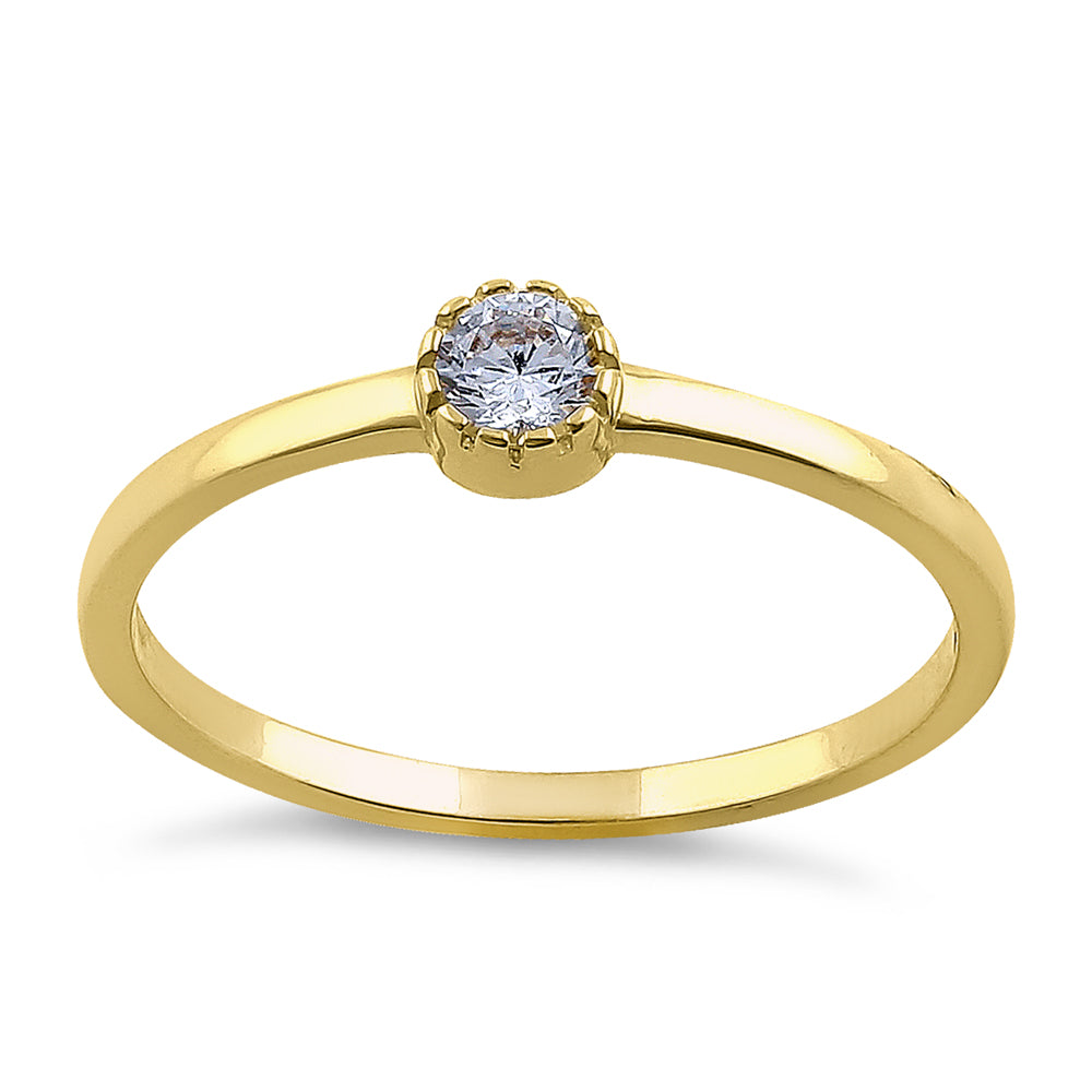 14K Yellow Gold Round Cut Cubic Zirconia (CZ) Engagement Ring for Women - Elegant Wedding Band, Promise Ring, Anniversary Gift - Perfect for Proposals, Bridal Jewelry, and Special Occasions