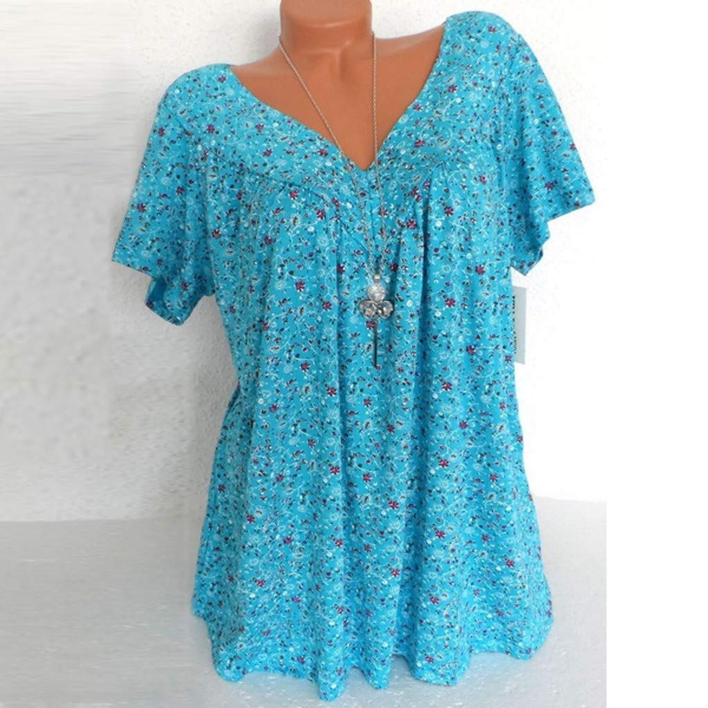 Oversized Flowy V-Neck Short Sleeve Tops for Women - Summer Casual Loose Fit T-Shirts & Tunic Blouses - Plus Size Comfort Wear for Beach, Vacation and Everyday Outfits