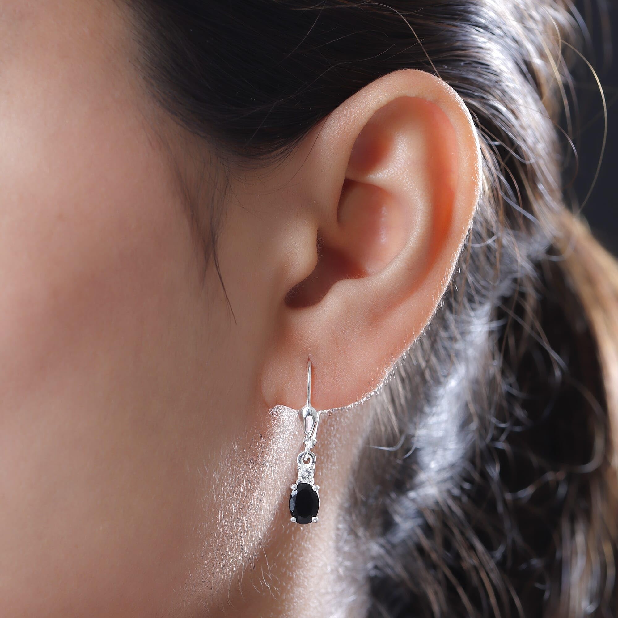 Shop LC Black Tourmaline Earrings - 925 Sterling Silver Dangle Leverback Crystal Jewelry for Women | Birthday Gift Idea for Her | Perfect for Evening Parties & Special Occasions