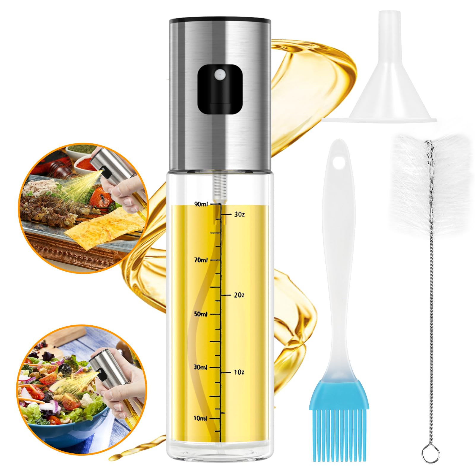 Premium 100ml Glass Oil Sprayer for Cooking - Olive Oil Mister & Canola Oil Spritzer | Kitchen Gadget for Air Fryer, Salad Making, Frying & BBQ | BPA-Free Oil Spray Bottle for Healthy Cooking & Meal Prep