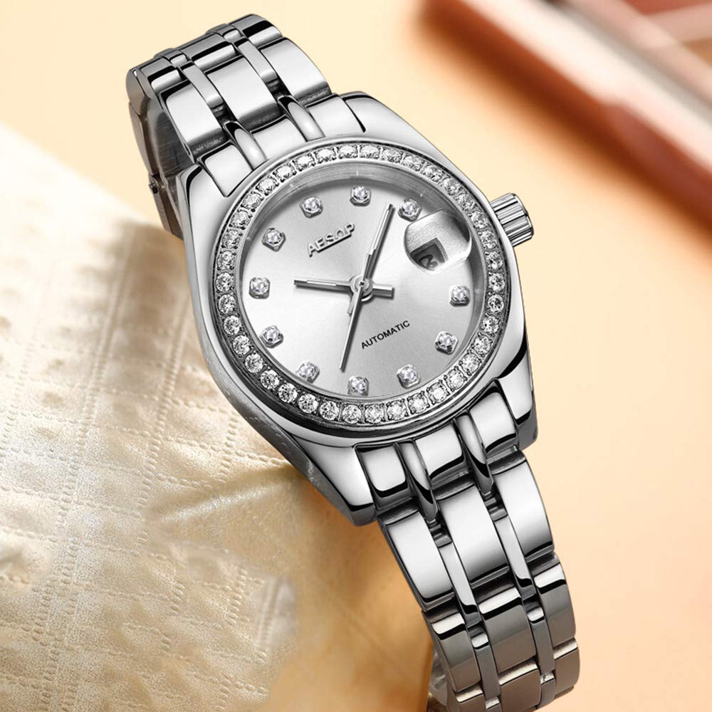 MASTOP Automatic Mechanical Waterproof Stainless Steel Watch Set for Couples - His & Her Matching Watches for Dating, Anniversaries & Romantic Gifts