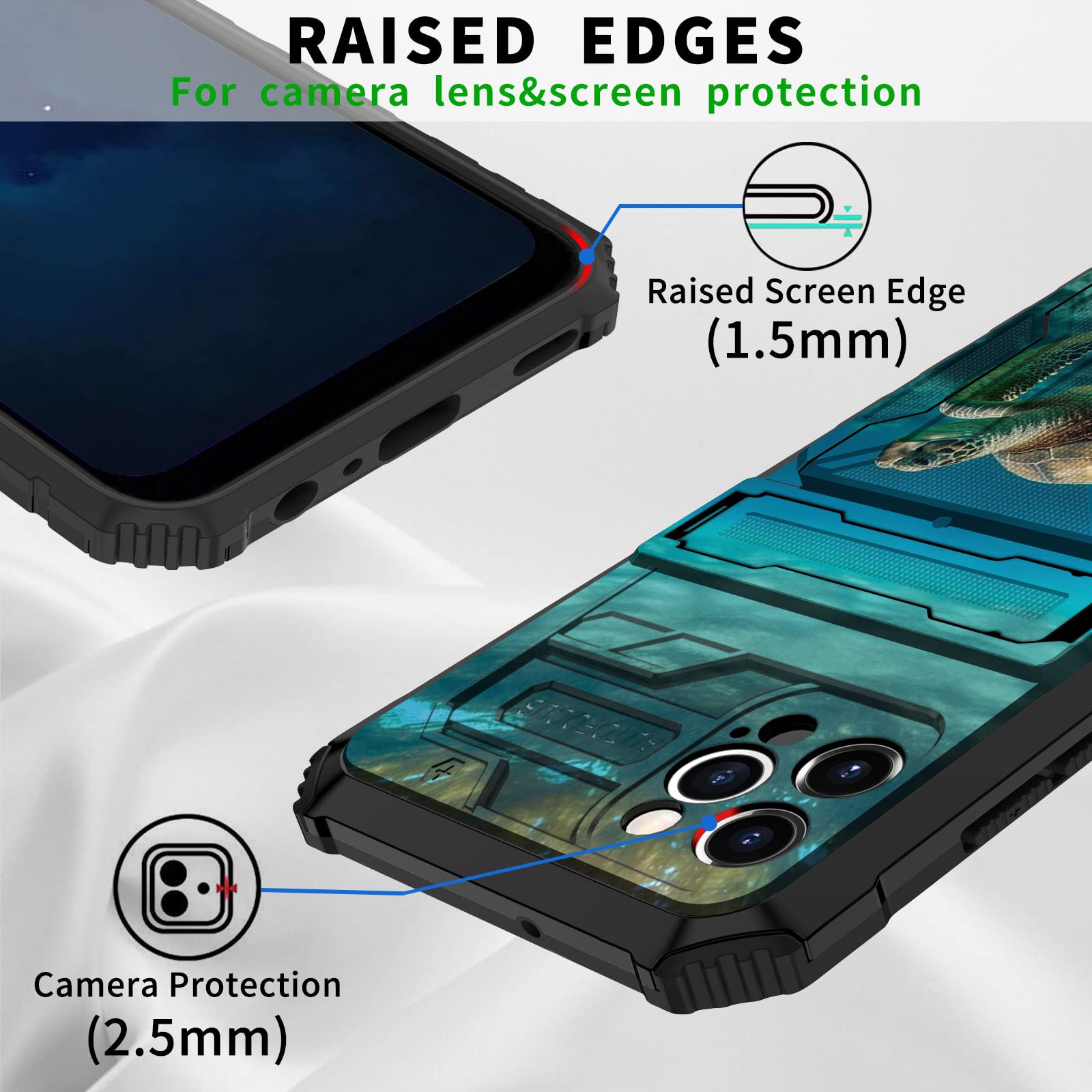 Shockproof iPhone 13 Pro Max Wallet Case with Credit Card Holder & Kickstand - Dual Layer Hard PC & Soft TPU Protective Cover for 6.7