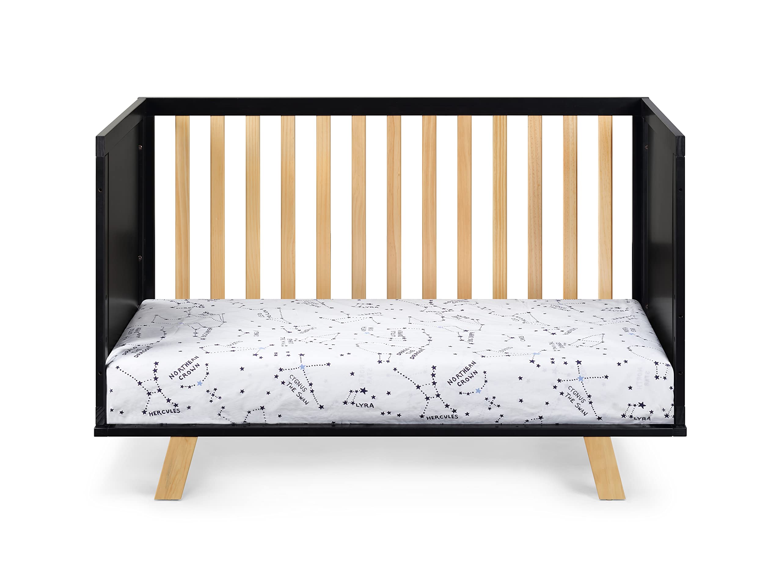 Suite Bebe Livia Convertible Crib in Black & Natural - 3-in-1 Baby Bed for Nursery, Toddler & Daybed | Modern Wooden Crib for Safe Infant Sleep & Stylish Nursery Decor