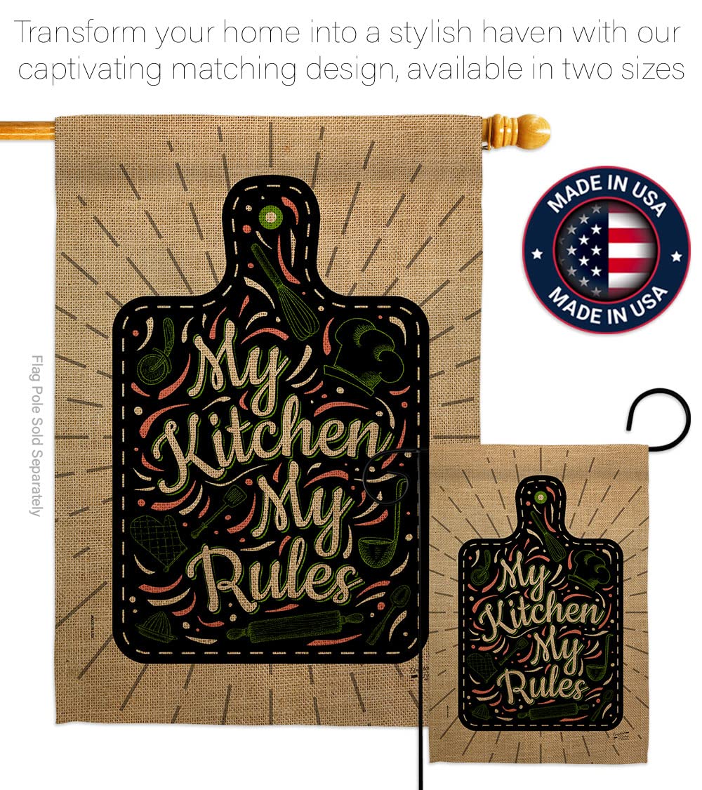 My Kitchen Rules Double-Sided House Flag Set - Sweet Life Expression with Hope, Love & Wisdom - USA Made Outdoor Garden Yard Banner for Positive Home Decor & Gift Giving