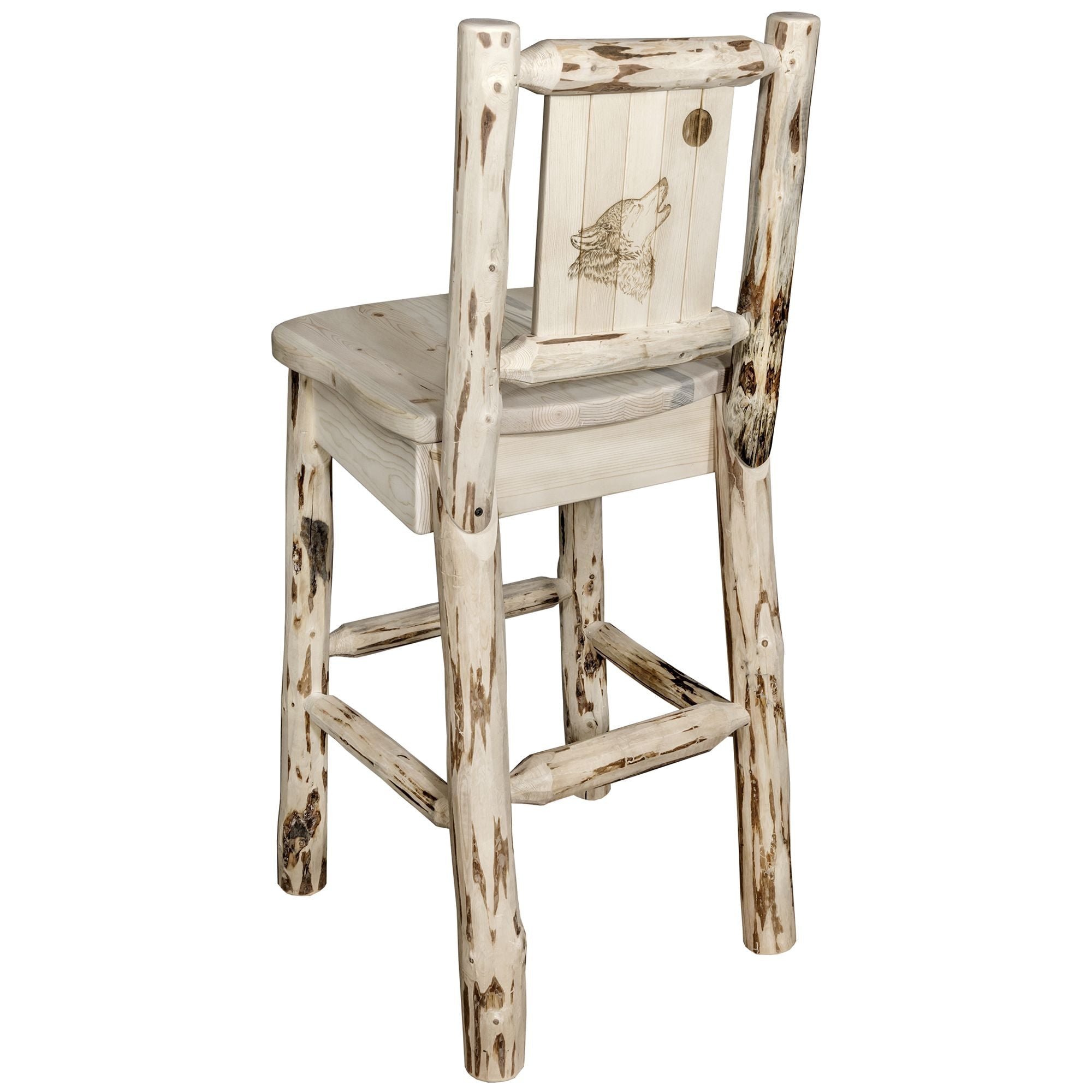 Montana Counter Height Barstool with Laser Engraved Wooden Back - Rustic Home Bar Stools for Kitchen Island, Breakfast Nook & Pub Style Dining - Perfect for Farmhouse, Industrial & Modern Decor