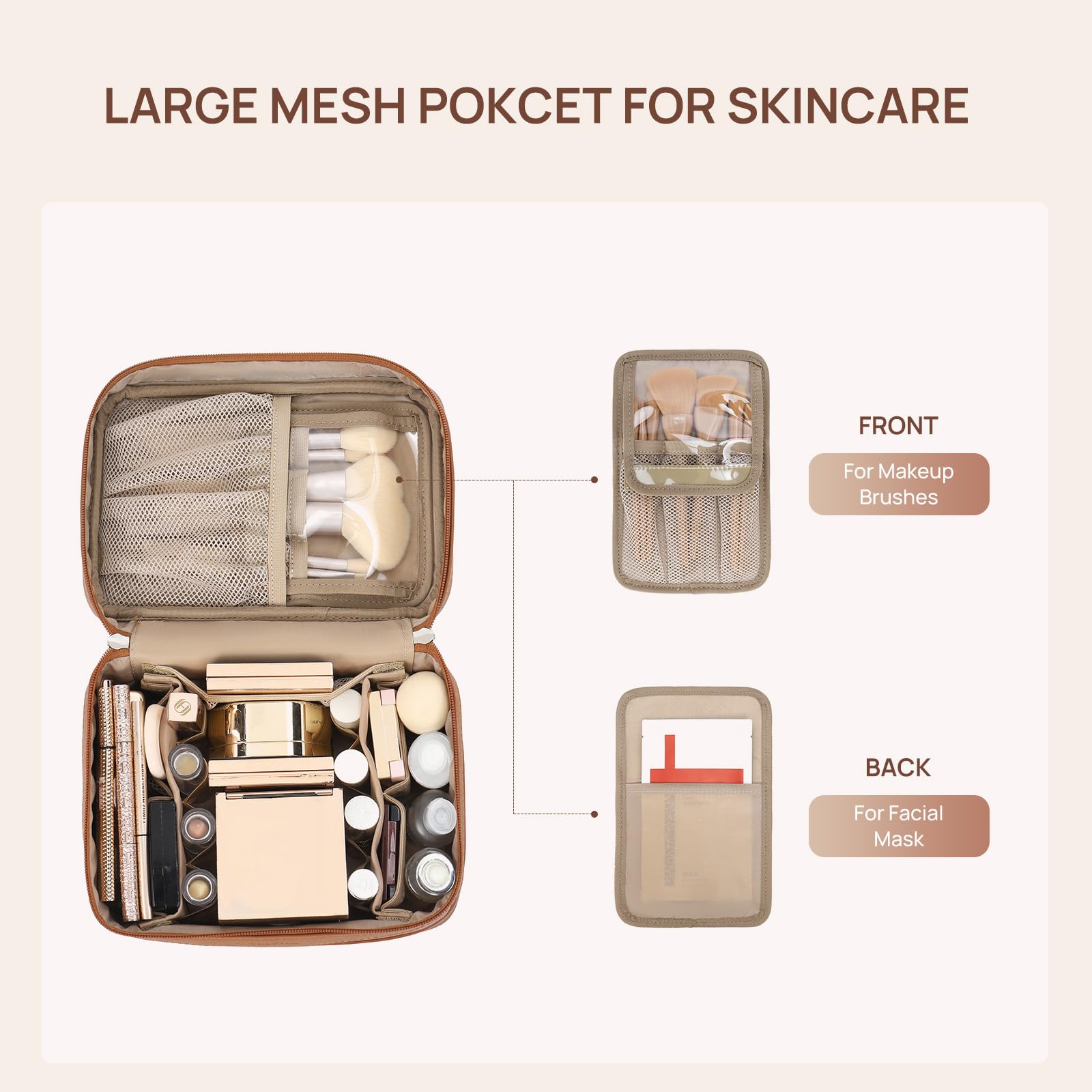Telena Vegan Leather Makeup Bag - Travel Toiletry Organizer for Women | Perfect for Travel Essentials & Daily Use