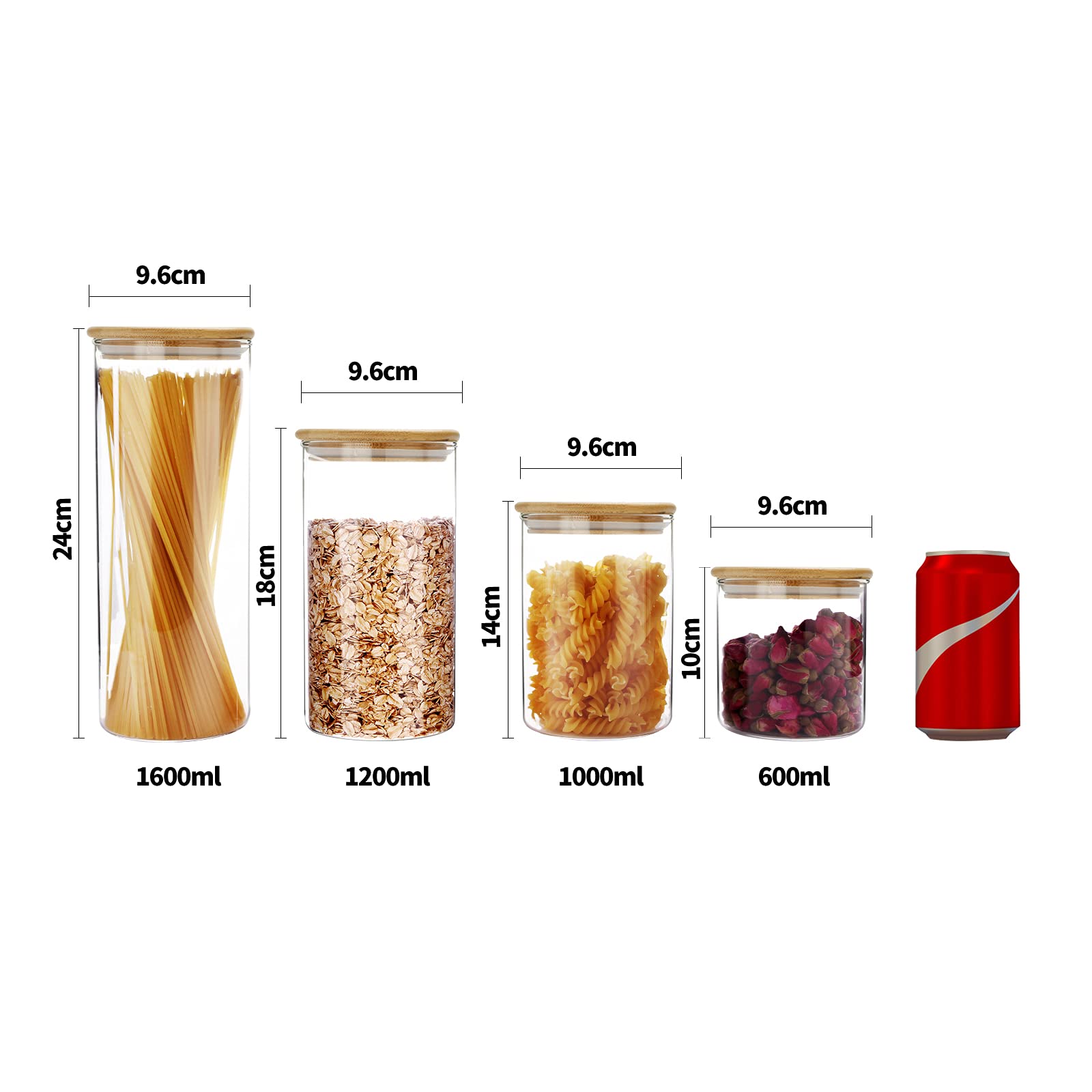 Premium Glass Food Storage Containers with Stainless Steel Lids - Airtight Kitchen Canister Set for Flour, Sugar, Coffee & Dry Goods - Stackable Pantry Organization for Home, Office & Restaurant Use