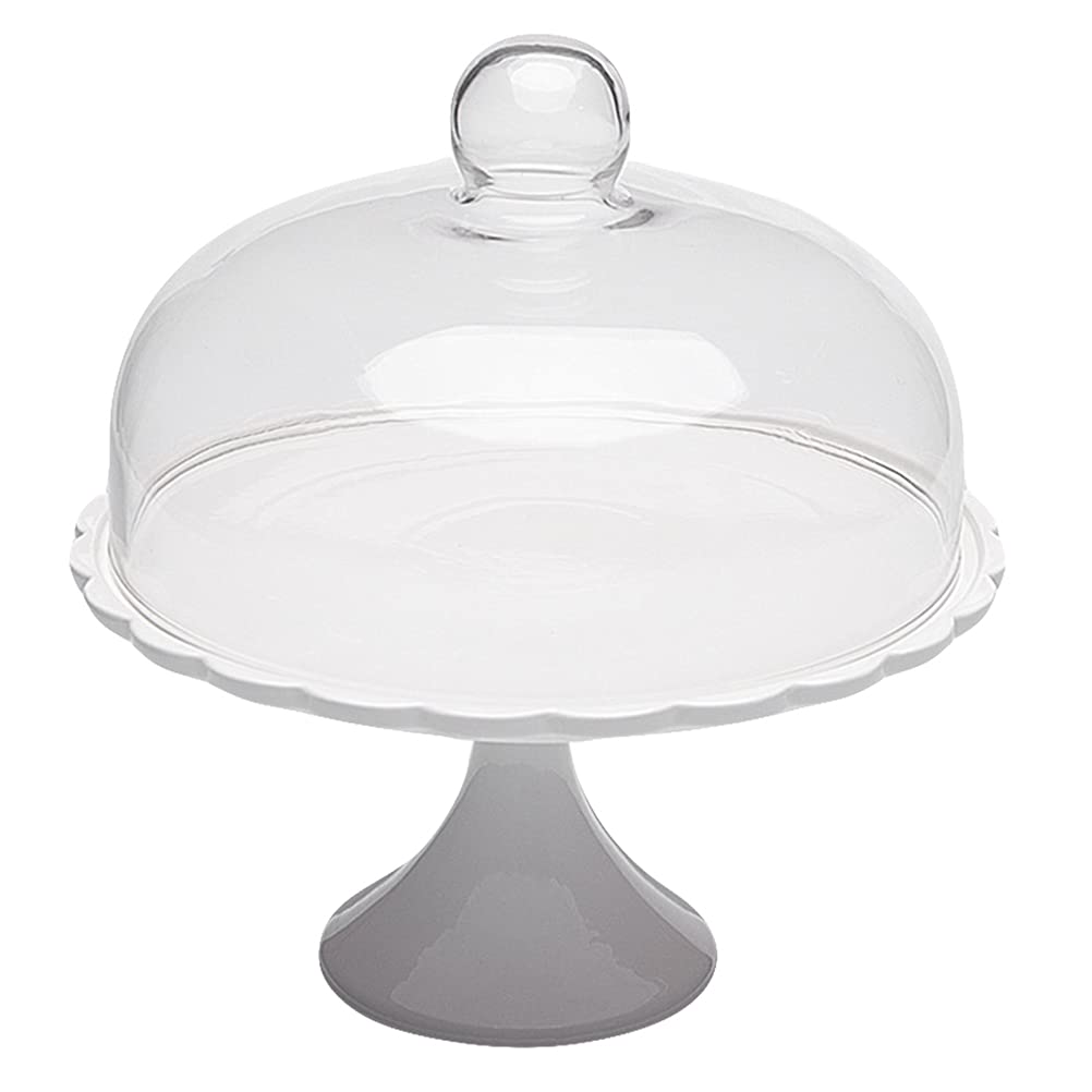 White Porcelain Cake Stand with Glass Dome - 25x23.5x23.5cm Decorative Dessert Display for Weddings, Birthdays & Parties | Elegant Cupcake, Pastry & Candy Serving Plate for Home Baking & Special Events