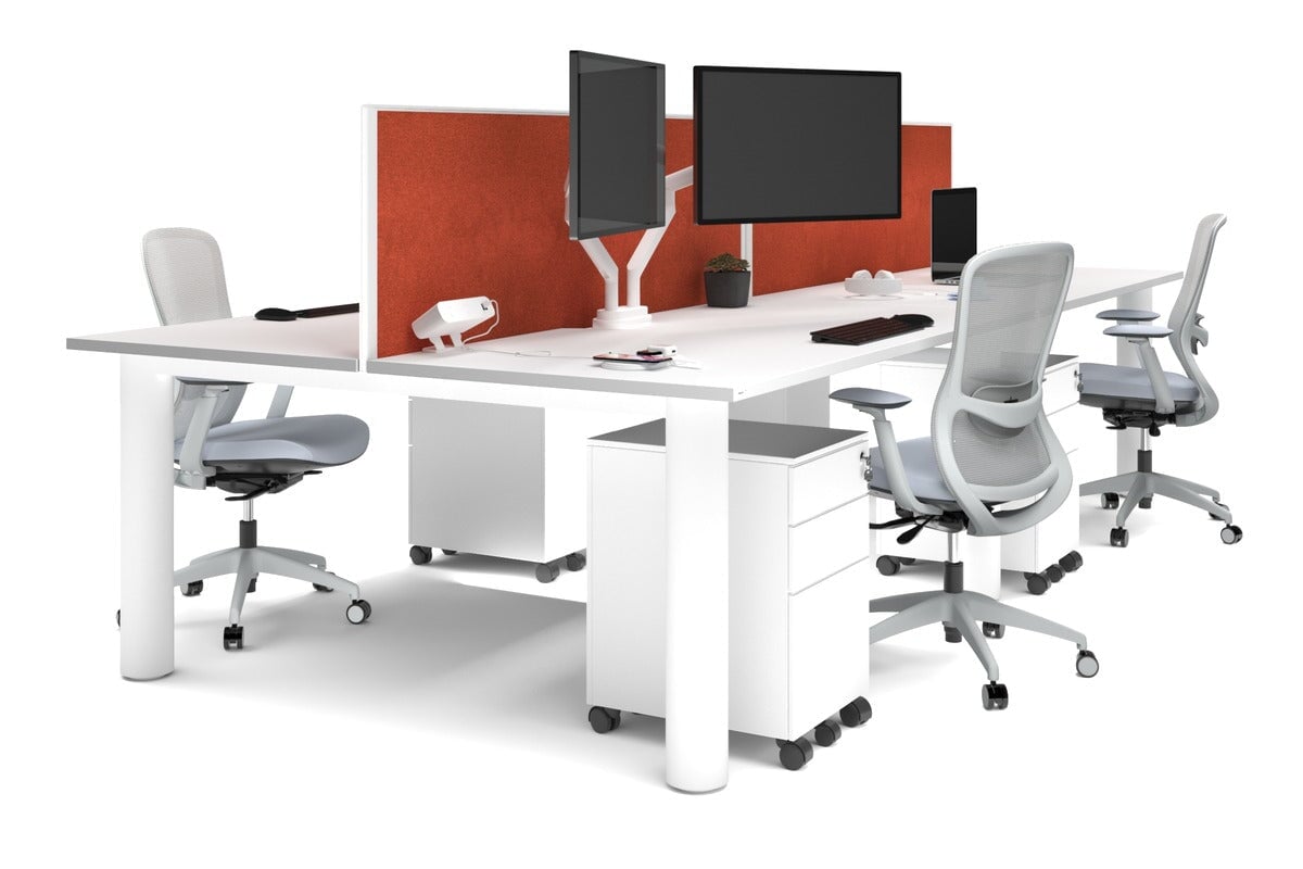 Quadro Cylinder Leg 4-Person Office Workstation Desk - 1600L x 800W with Cable Management - Modern Office Furniture for Team Collaboration & Productivity
