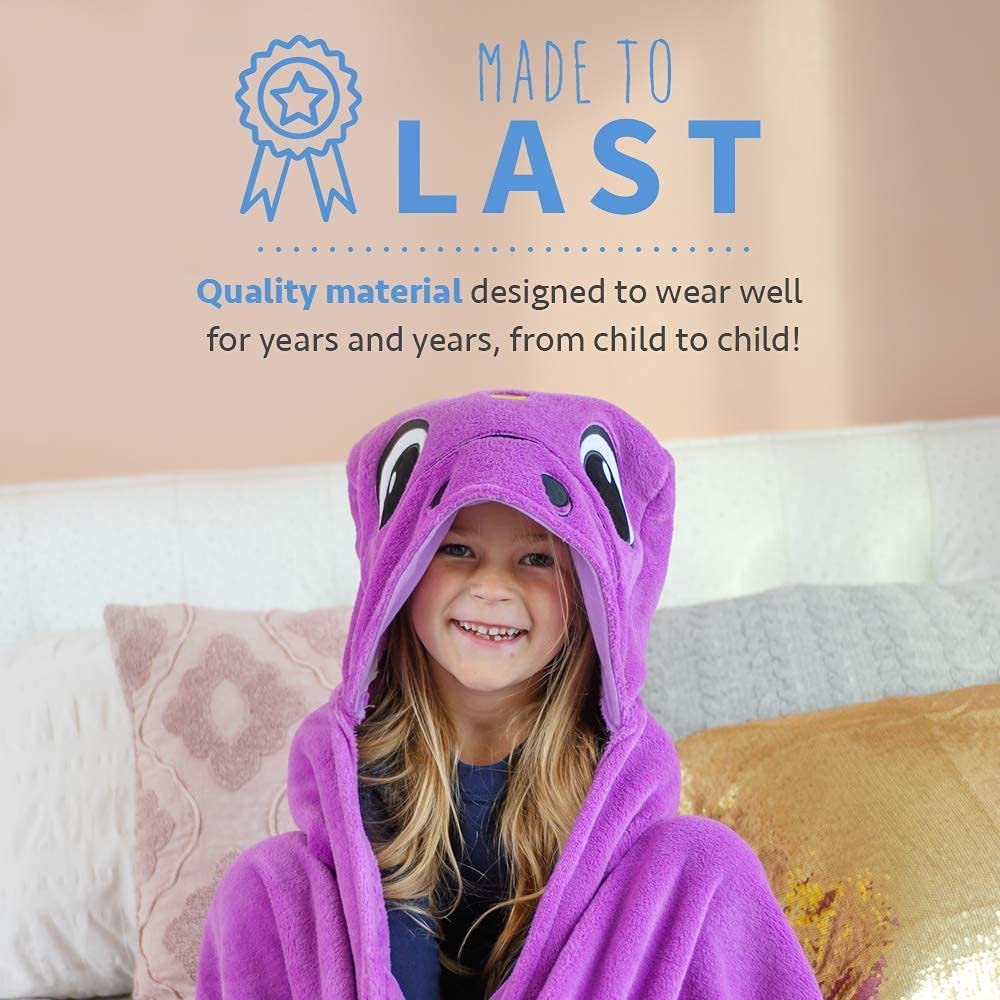 **Purple Dinosaur Hooded Blanket for Kids - Soft & Cozy Fleece Wearable Blanket Hoodie - Machine Washable, 40