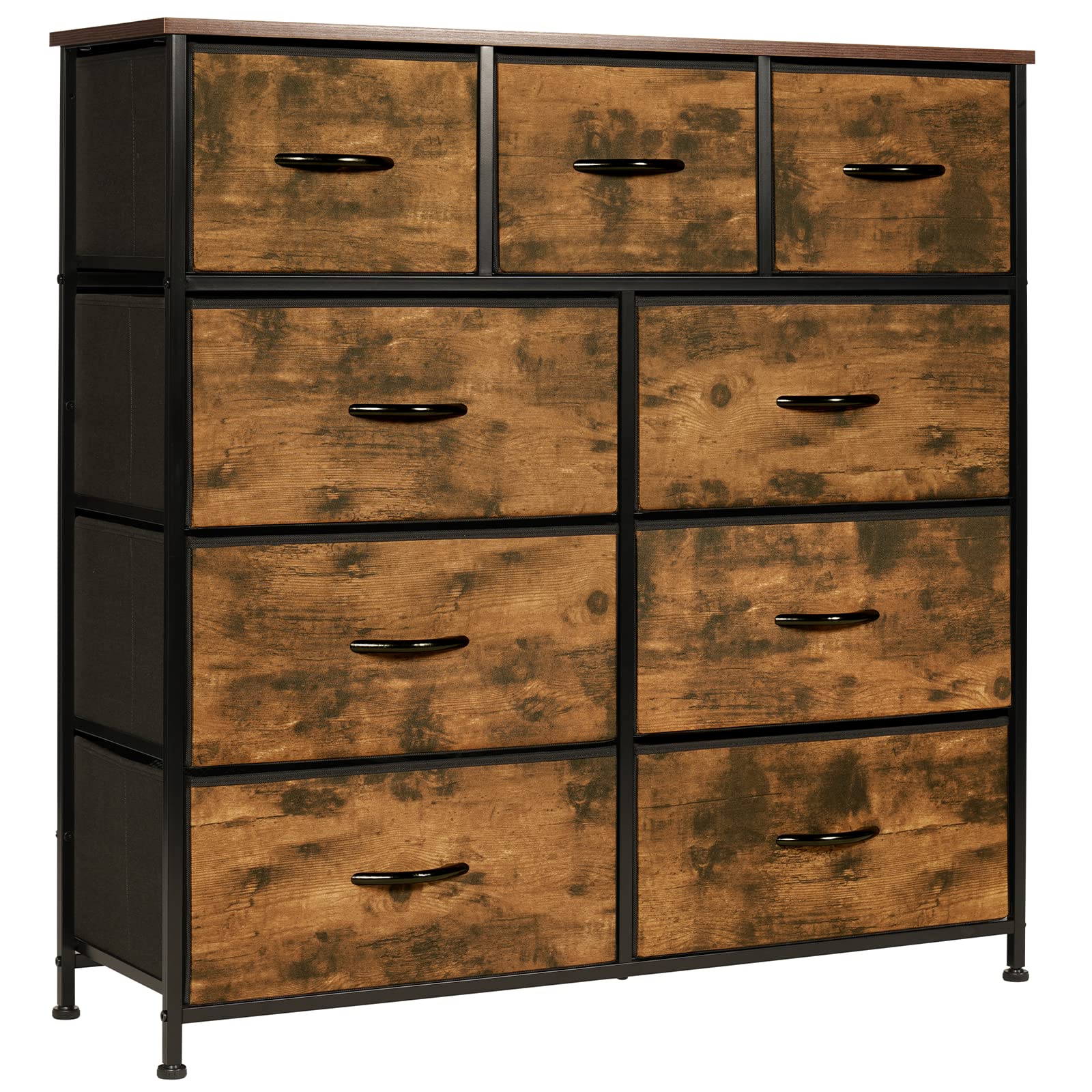 LYNCOHOME 9-Drawer Fabric Dresser with Wood Top - Large Storage Chest of Drawers for Bedroom, Living Room, Kids Room & Closet - Easy Assembly Home Organization Furniture (Sepia Print) - Perfect for Small Spaces, Dorm Rooms & Apartment Storage Solutions