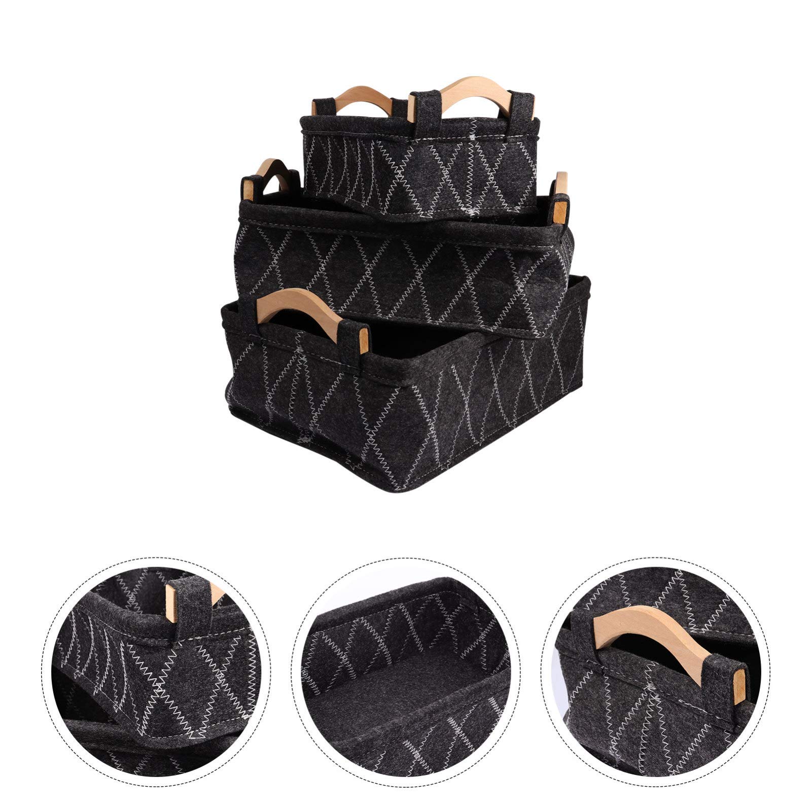 Foldable 3-Piece Felt Storage Baskets with Handles - Cosmetic Organizer, Desk & Drawer Organizer, Pet Toy Storage Bin | Perfect for Makeup Vanity, Office Supplies & Home Organization