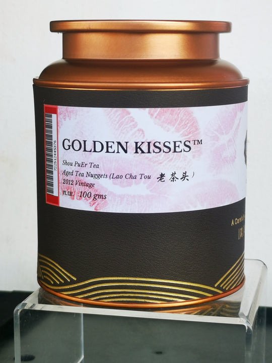 Premium Golden Kisses Old Village Shou PuEr Tea - Aged Tea Nuggets in Tin Canister | Perfect for Tea Ceremonies, Gifts & Relaxation
