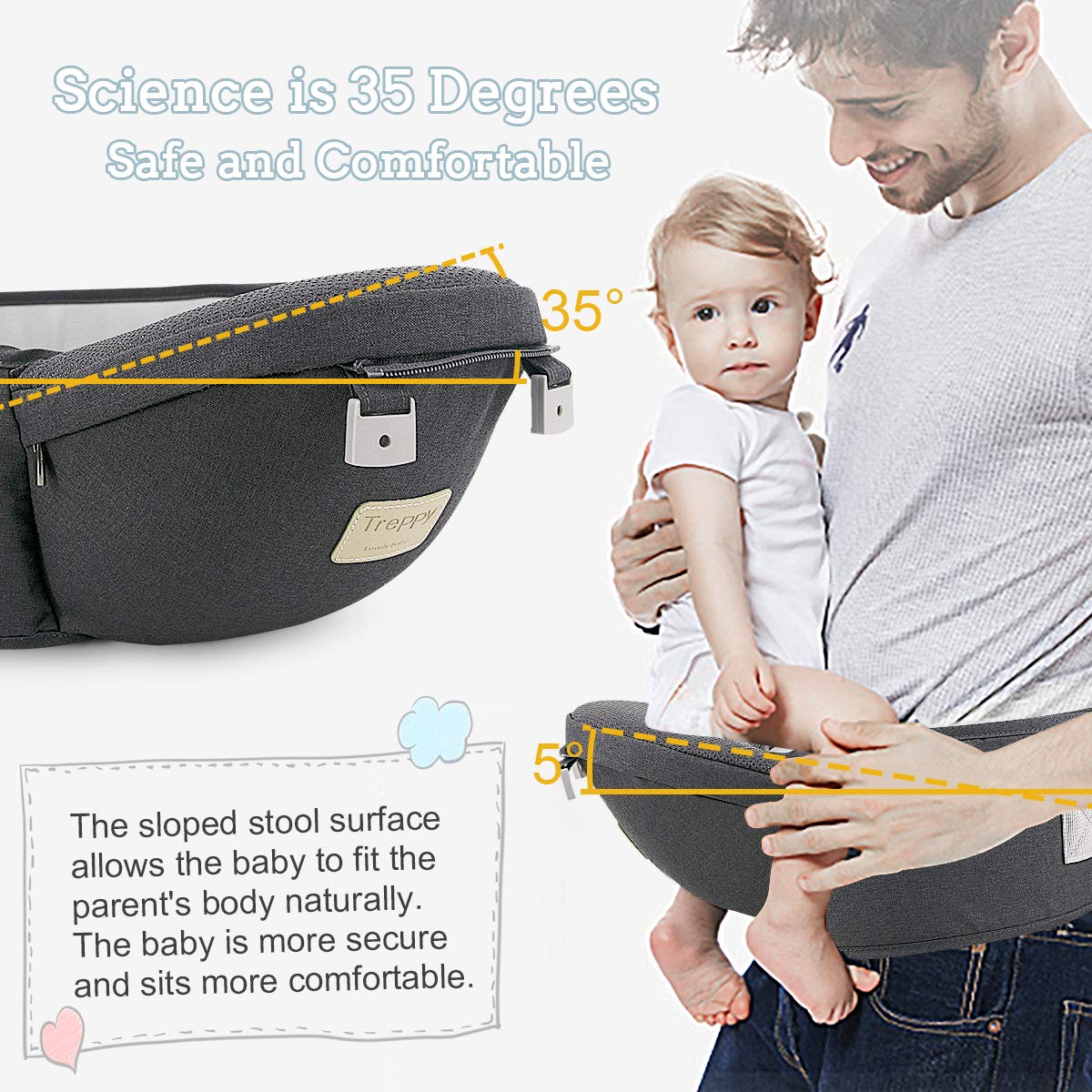 FRUITEAM Safety-Certified Baby Carrier with Hip Seat - Adjustable Front & Back Carry Infant Carrier for Newborn to Toddler (0-36 Months) - Ergonomic Design with Head Support Hood - Perfect for Walking, Shopping & Travel - Misty Grey