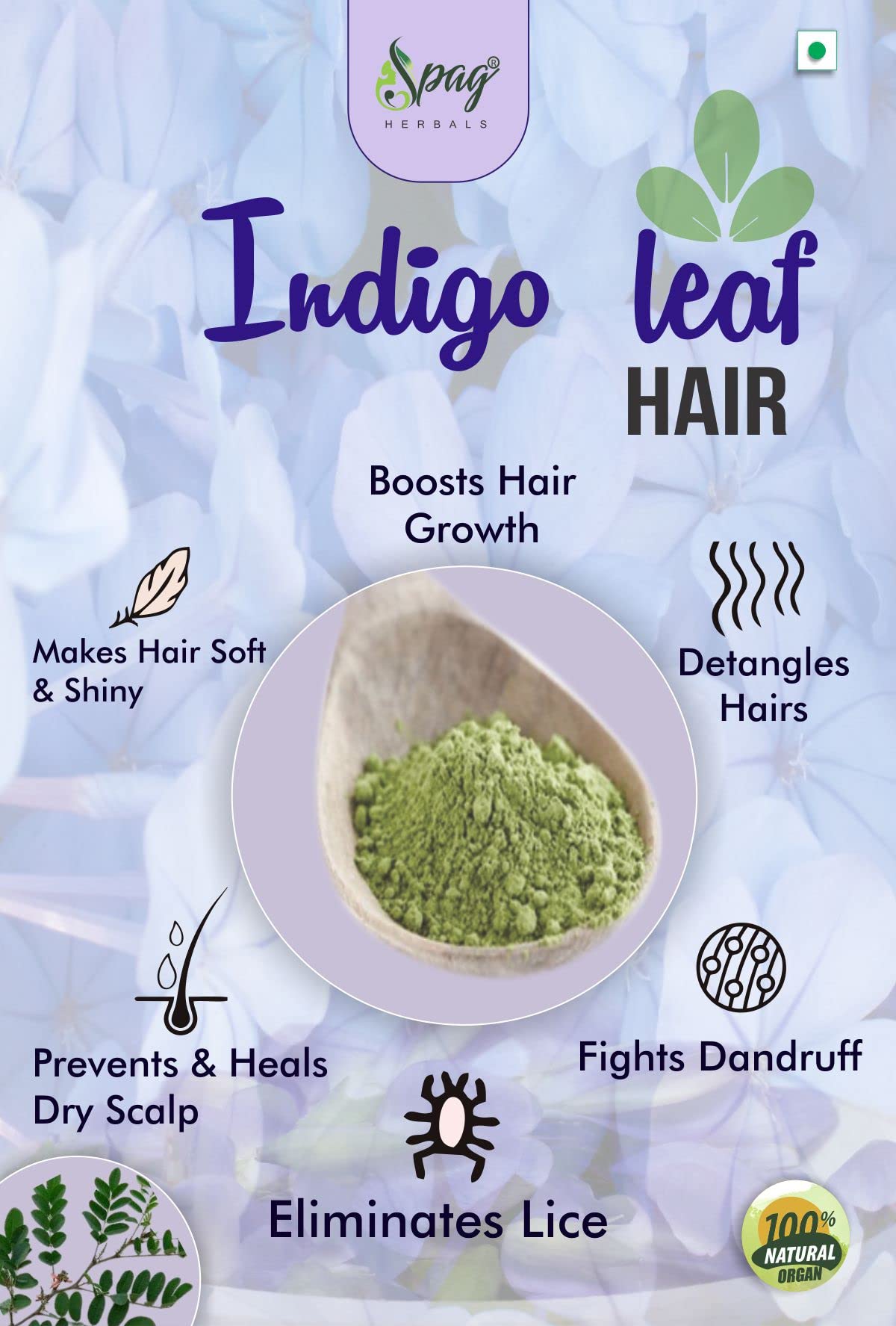 Premium Organic Indigo Powder for Natural Hair Dye & Care - 120g | Chemical-Free, Vegan & Herbal Hair Color | Perfect for Gray Coverage, DIY Hair Masks & Ayurvedic Treatments