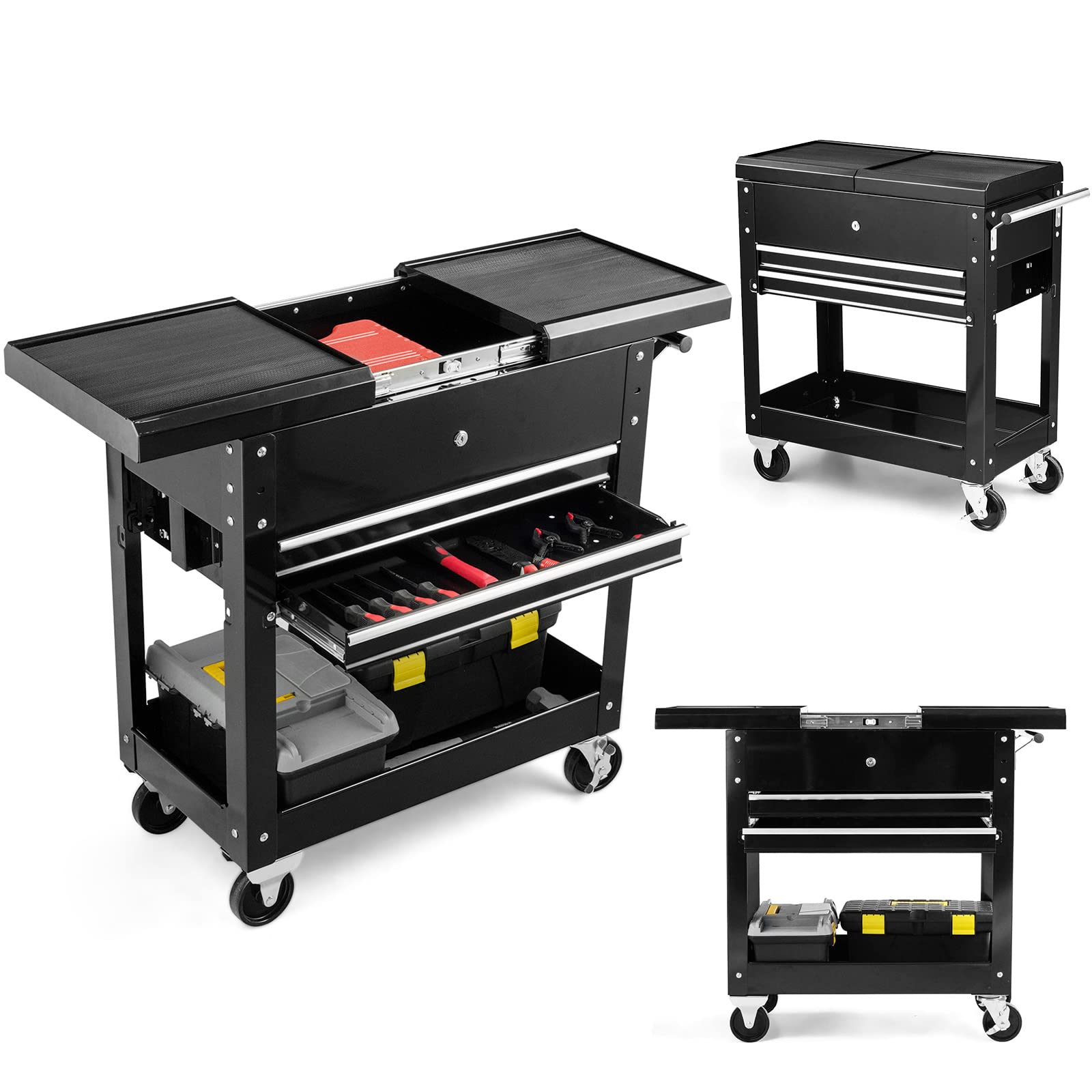 Heavy Duty 4-Tier Rolling Tool Cart with Lockable Drawers - Garage & Workshop Storage Organizer