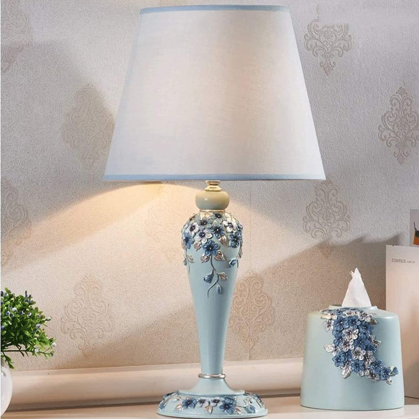XIANGGUI 1983 Vintage Resin Table Lamp with Fabric Lampshade - 3 Dimmable Modes, LED Desk Light for Bedroom, Living Room, Study & Dorm - Perfect Reading Lamp & Nightstand Light (Red)